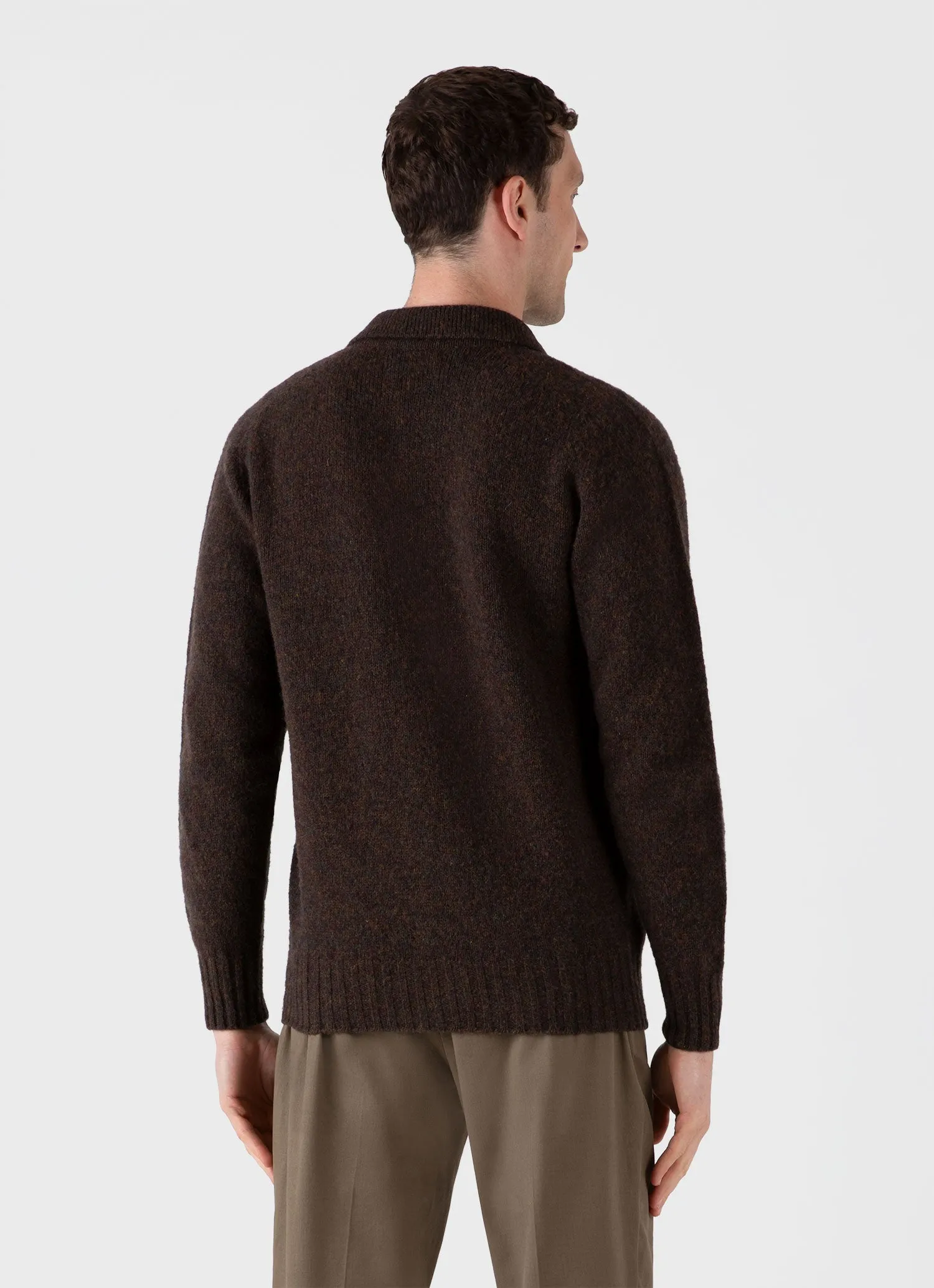 Men's Shetland Cardigan in Dark Green Melange sold by Sunspel product image thumbnail 5