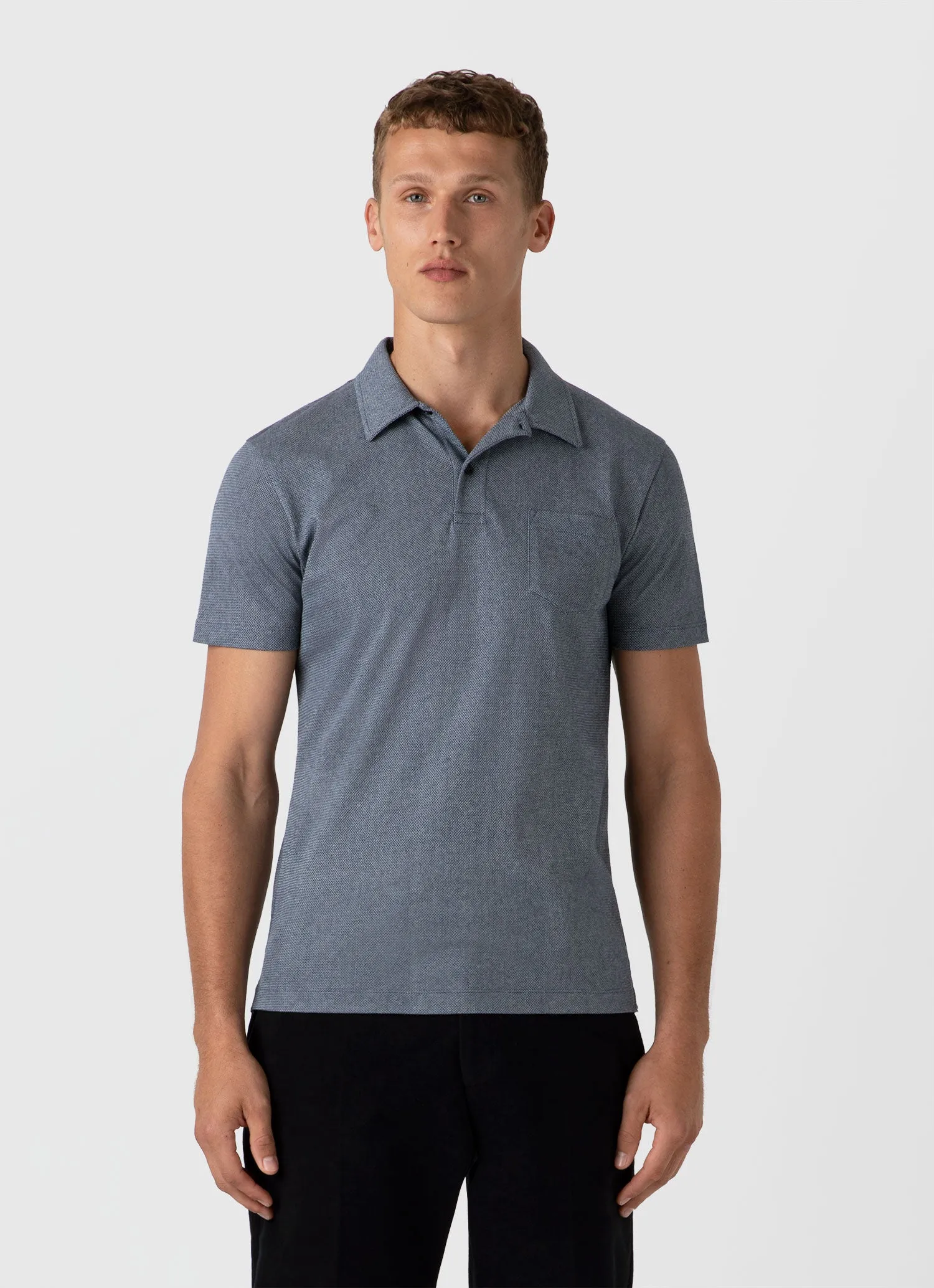 Men's Riviera Polo Shirt in Navy Twist sold by Sunspel product image thumbnail 2