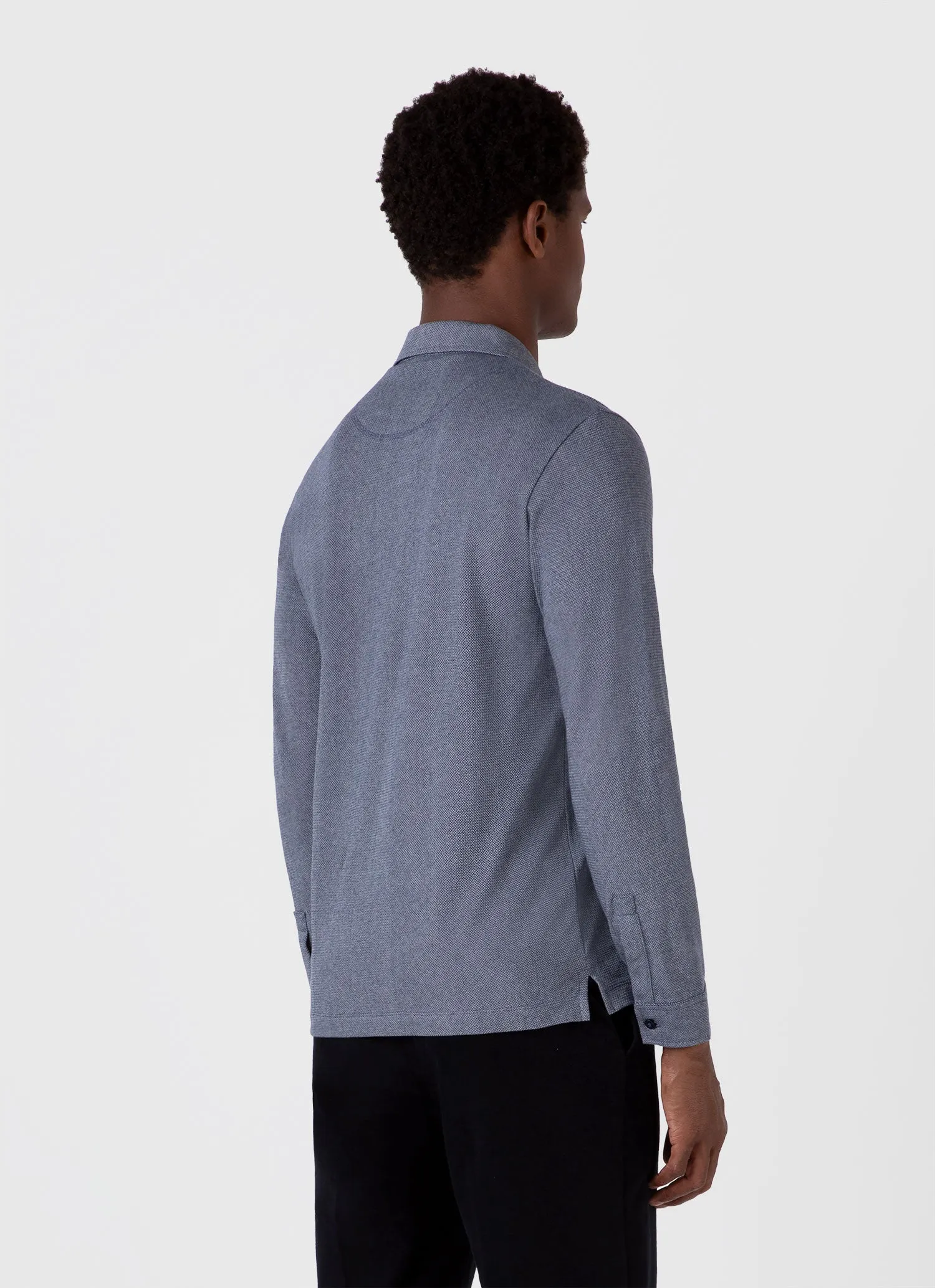 Men's Long Sleeve Riviera Polo Shirt in Navy Twist sold by Sunspel product image thumbnail 5