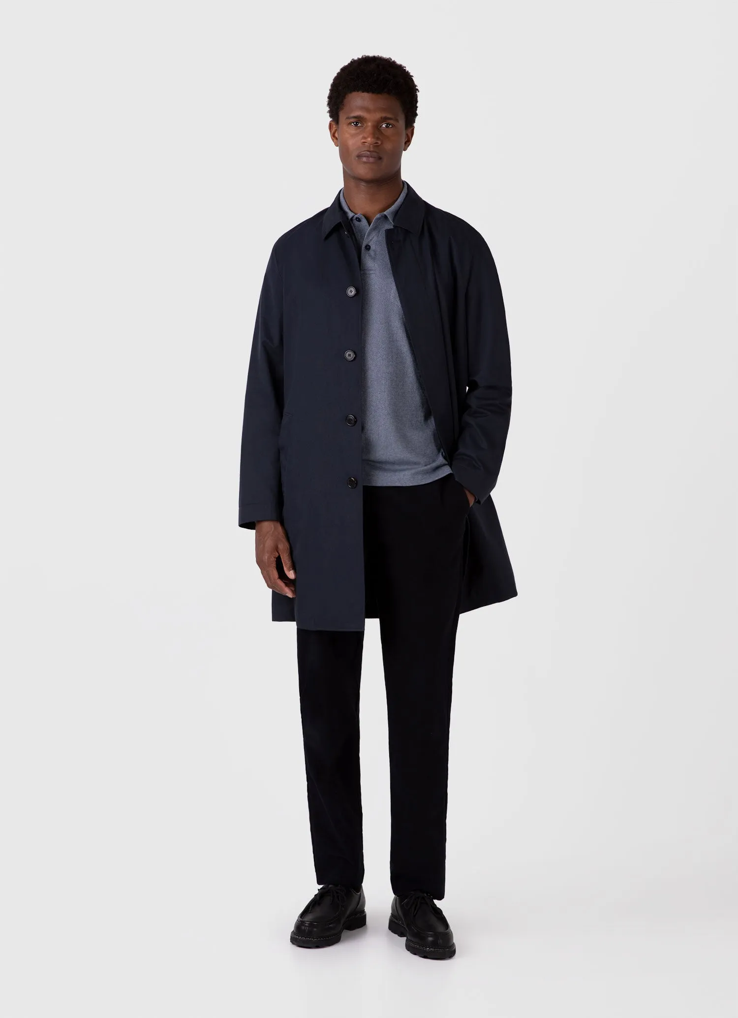 Men's Long Sleeve Riviera Polo Shirt in Navy Twist sold by Sunspel product image thumbnail 3