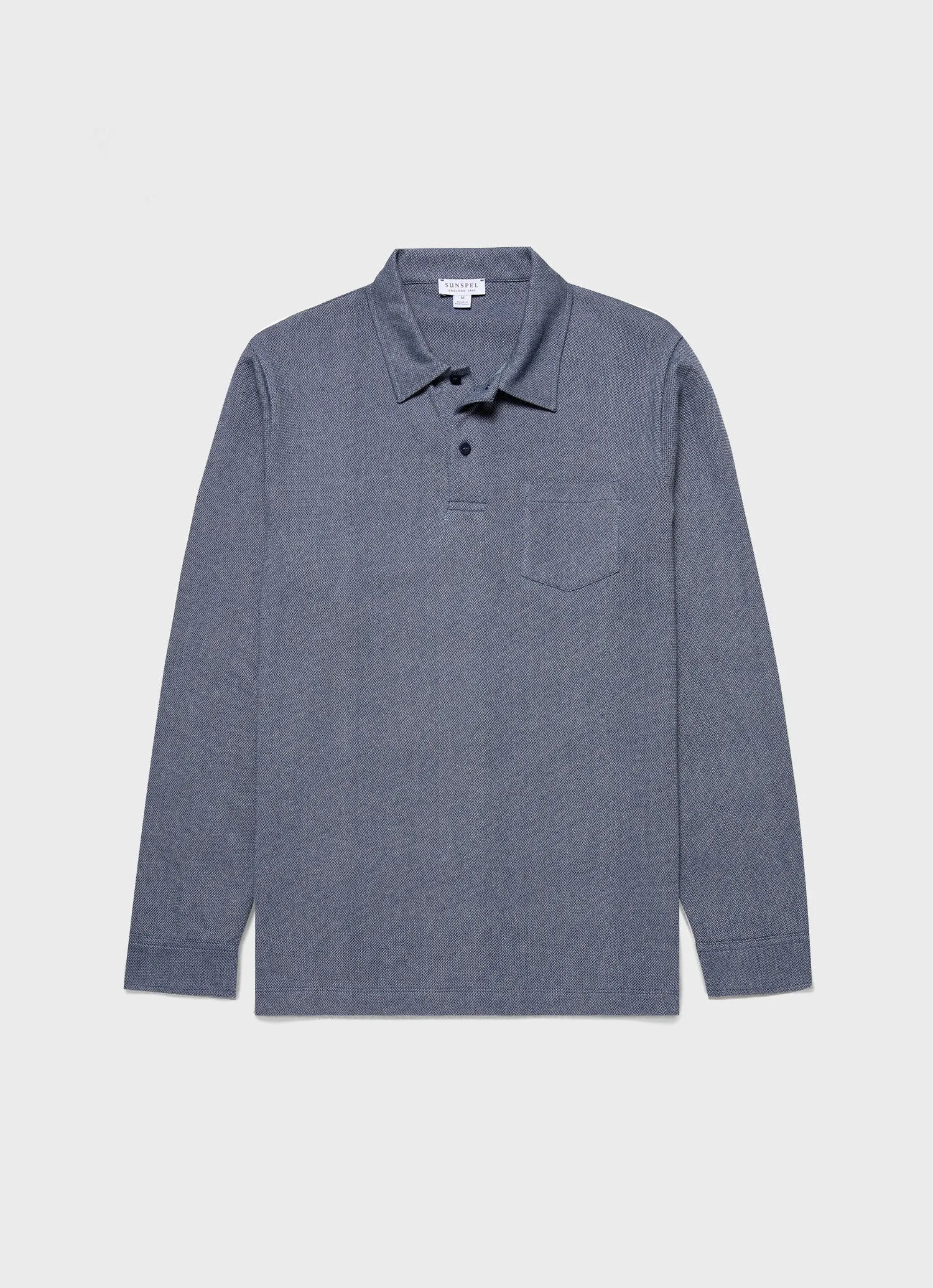 Men's Long Sleeve Riviera Polo Shirt in Navy Twist sold by Sunspel