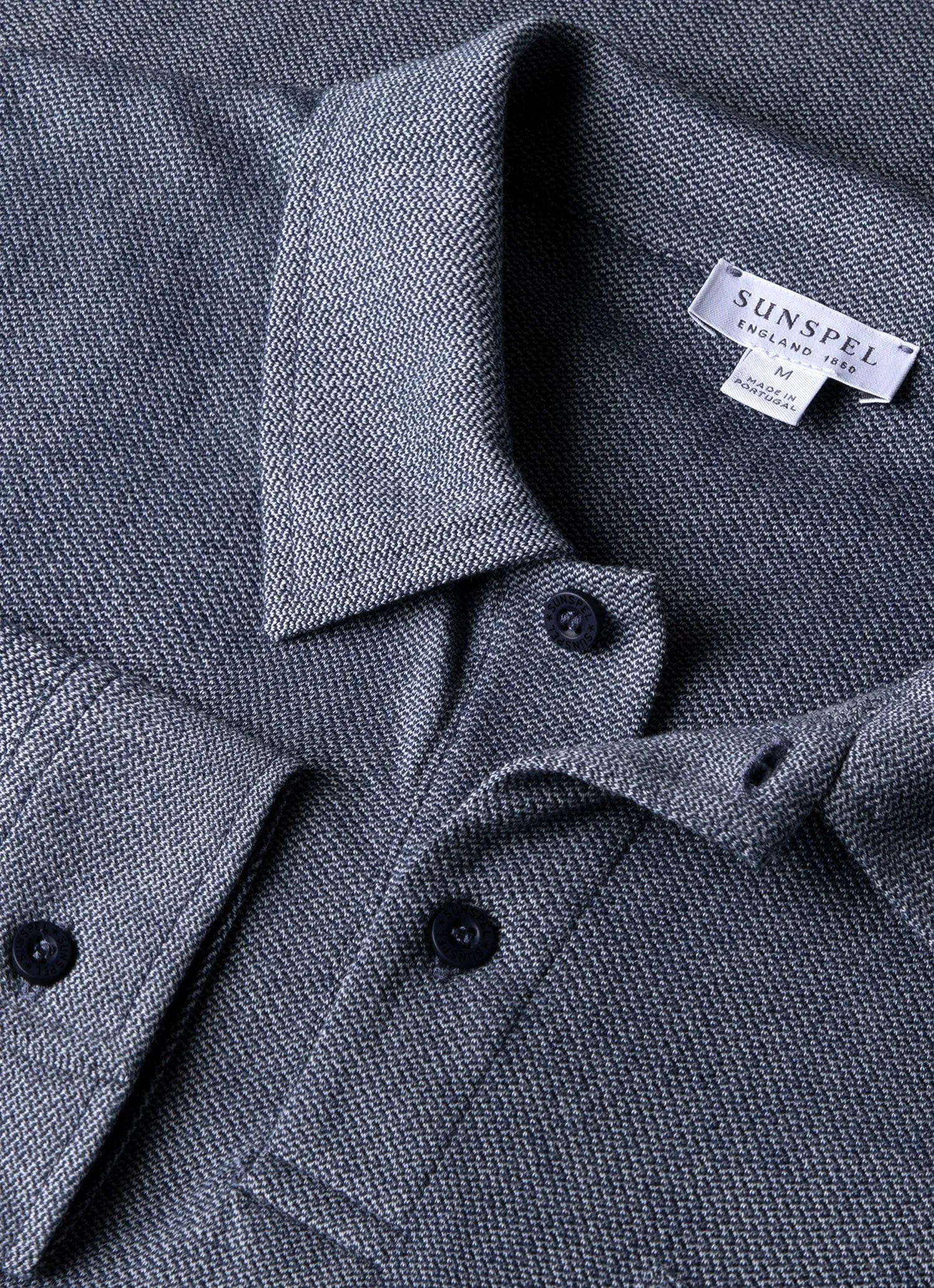Men's Long Sleeve Riviera Polo Shirt in Navy Twist sold by Sunspel product image thumbnail 4