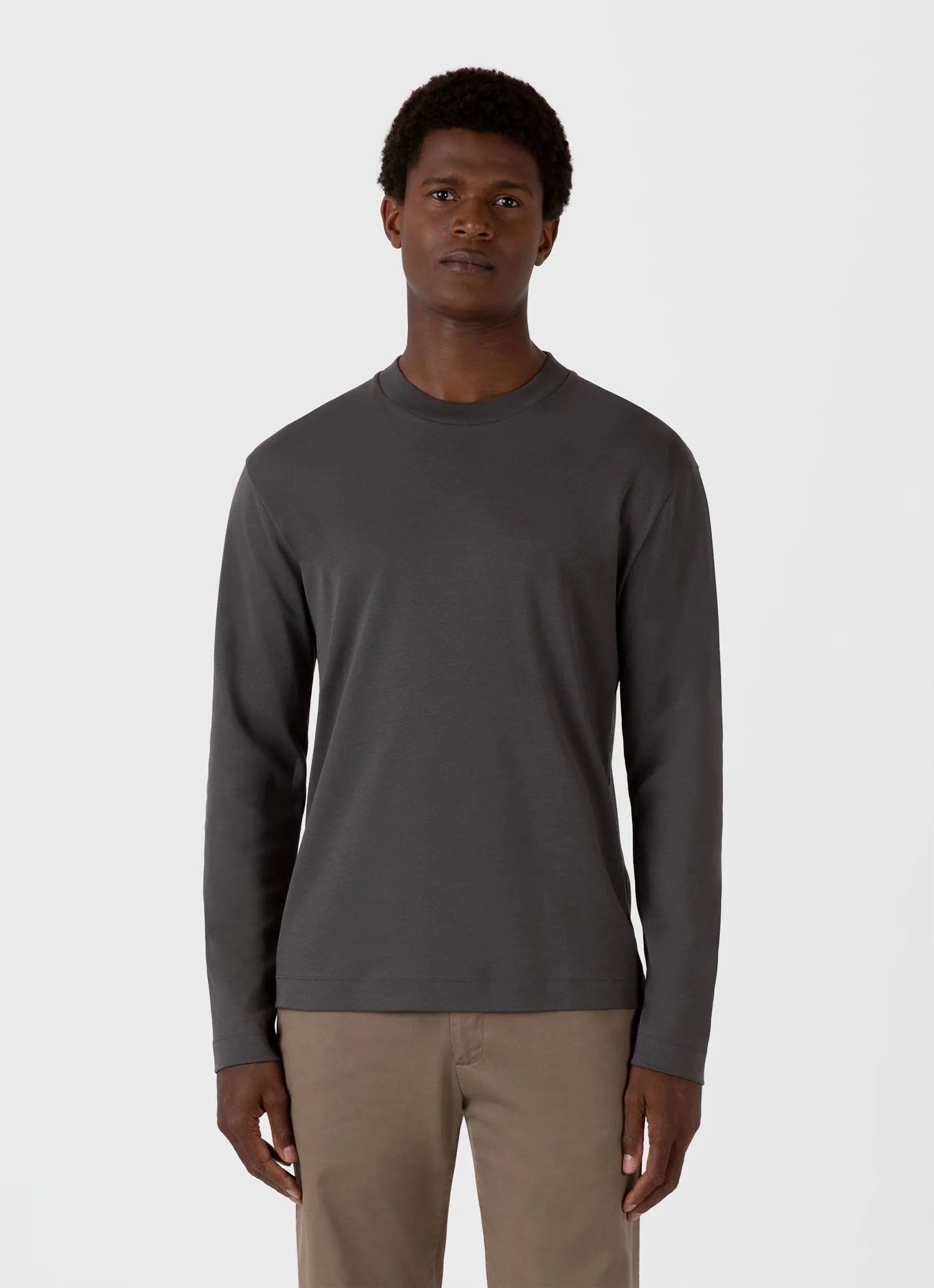 Men's Long Sleeve Heavyweight T-shirt in Charcoal sold by Sunspel product image thumbnail 2