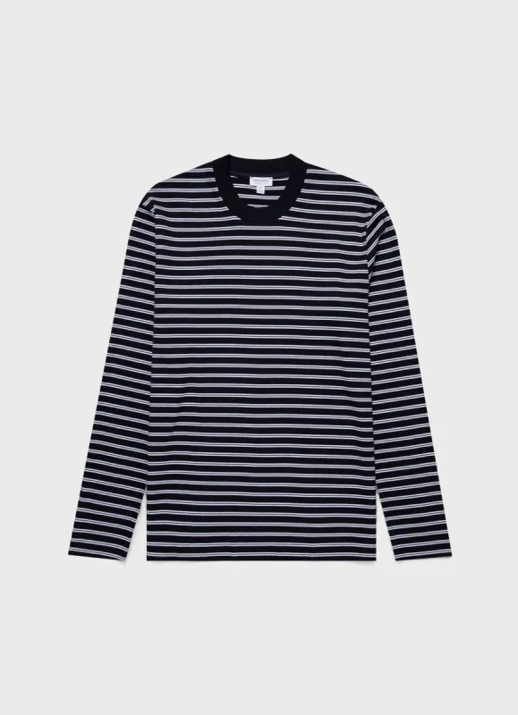Men's Long Sleeve Heavyweight T-shirt in Navy/White sold by Sunspel