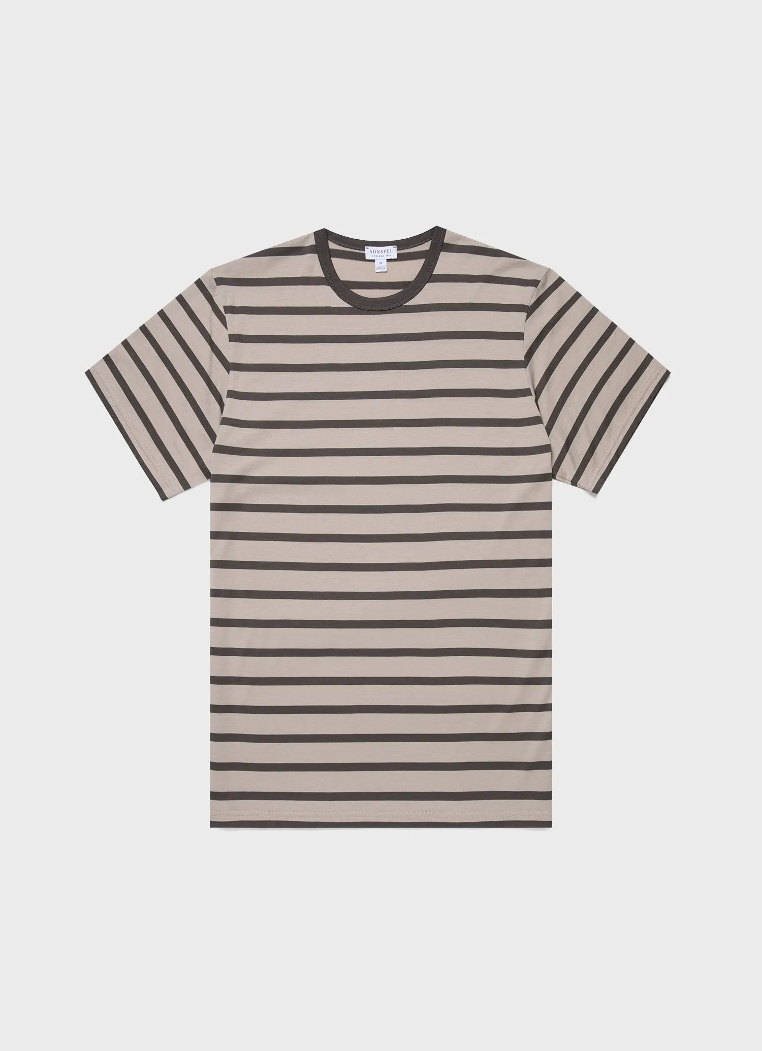 Men's Classic T-shirt in Ash Grey/Charcoal Breton Stripe sold by Sunspel