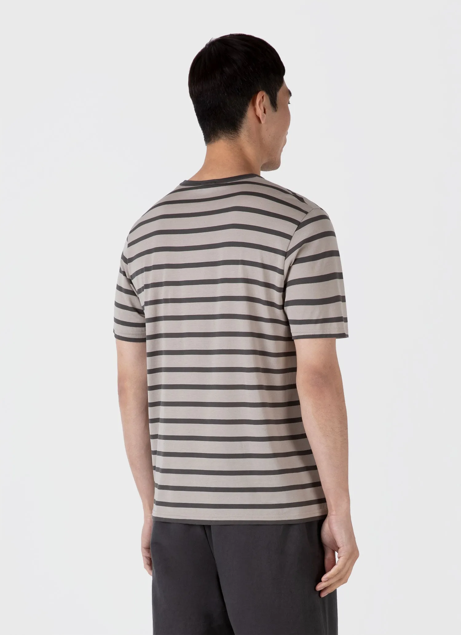 Men's Classic T-shirt in Ash Grey/Charcoal Breton Stripe sold by Sunspel product image thumbnail 5