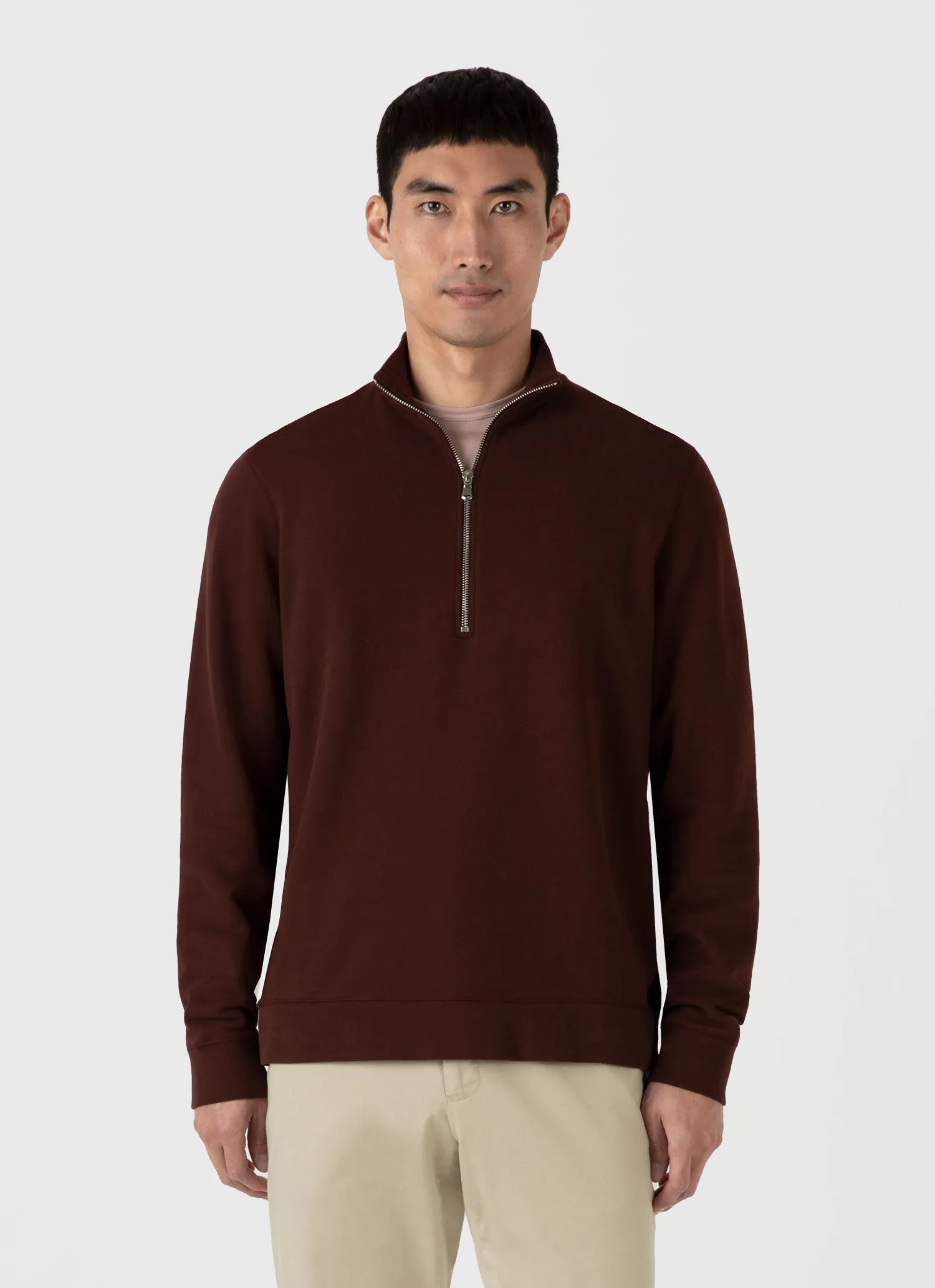 Men's Half Zip Loopback Sweatshirt in Raisin sold by Sunspel product image thumbnail 2