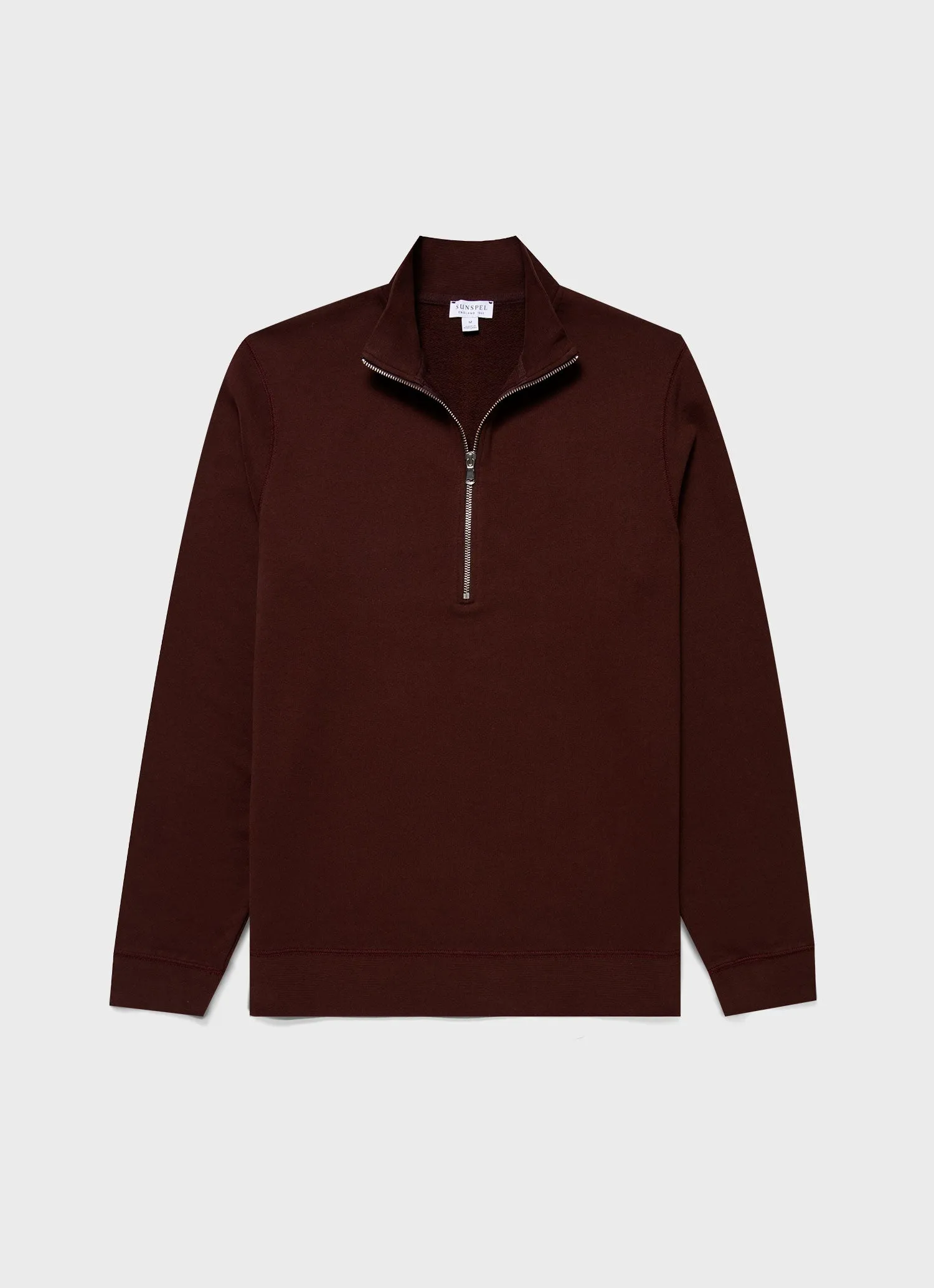 Men's Half Zip Loopback Sweatshirt in Raisin sold by Sunspel