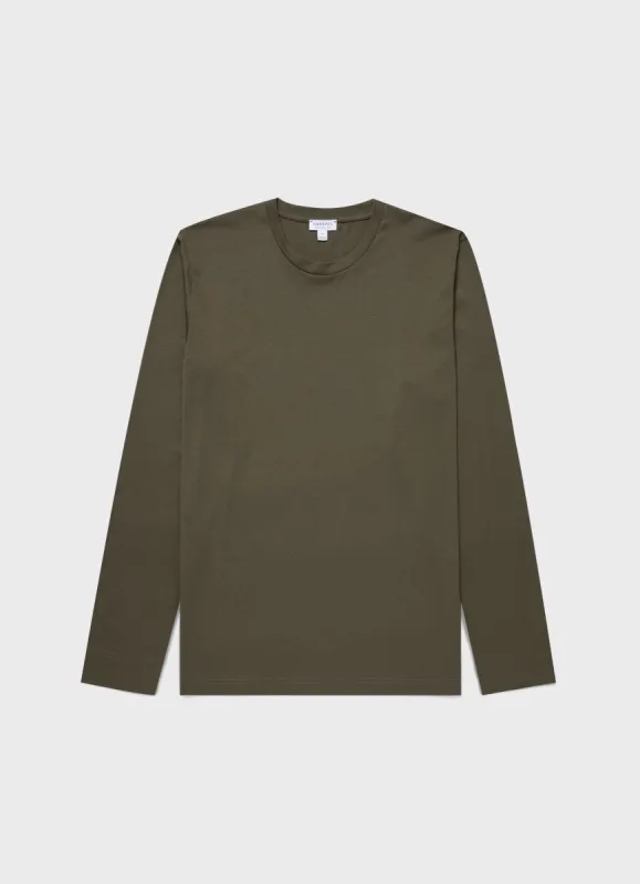Men's Long Sleeve Riviera Midweight T-shirt in Khaki sold by Sunspel