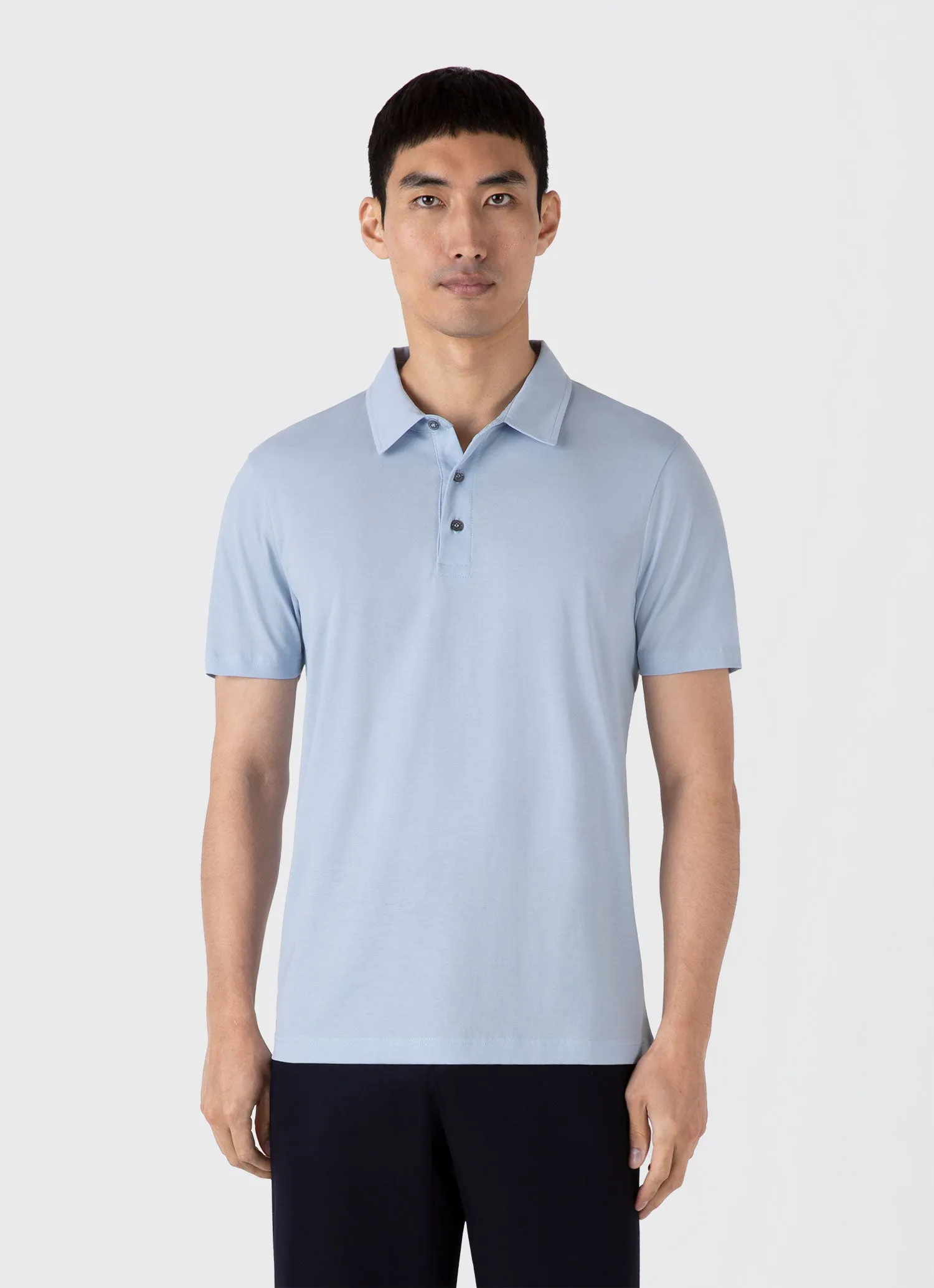 Men's Classic Jersey Polo Shirt in Blue Mist sold by Sunspel product image thumbnail 2