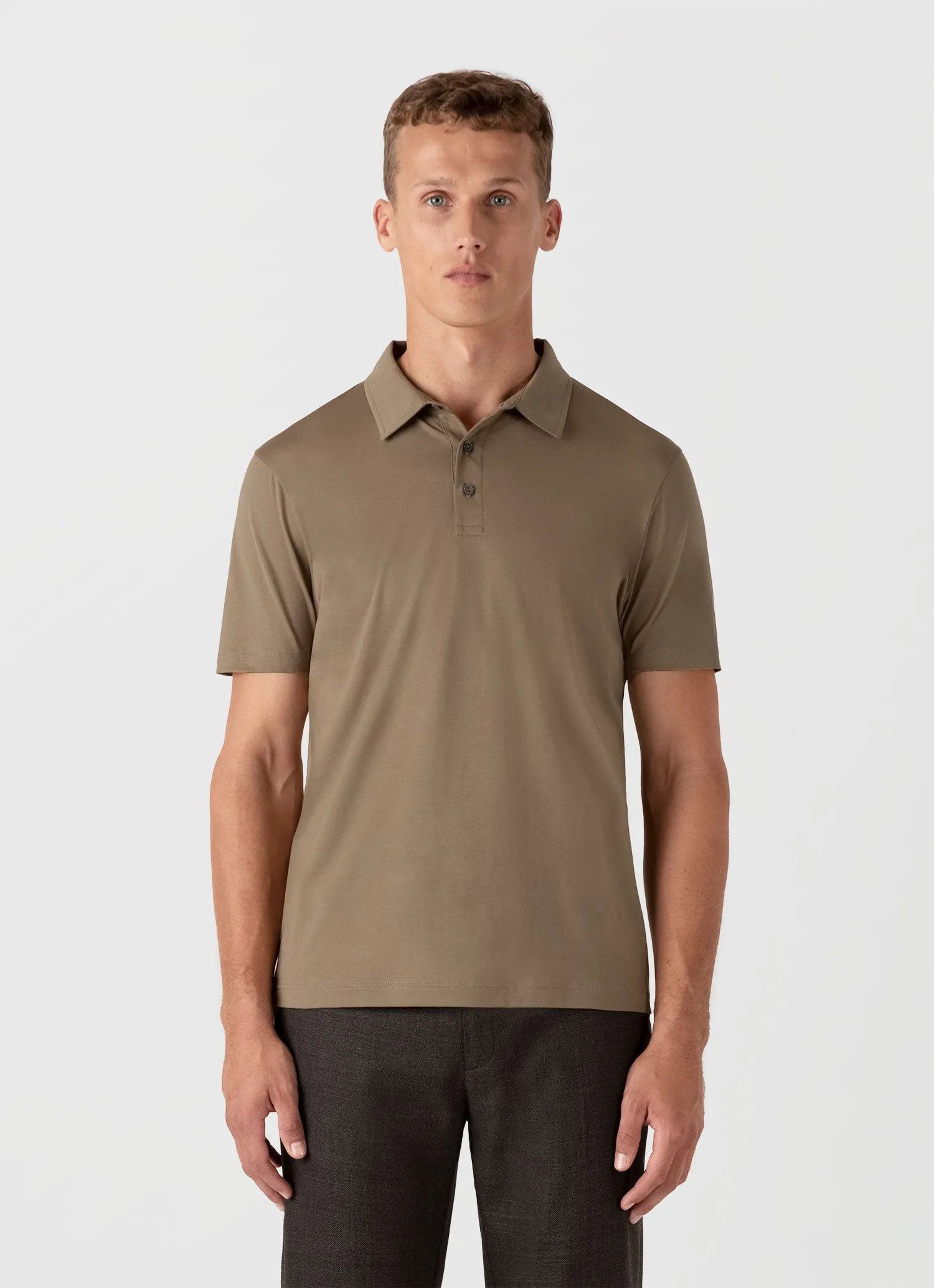 Men's Classic Jersey Polo Shirt in Dark Stone sold by Sunspel product image thumbnail 2