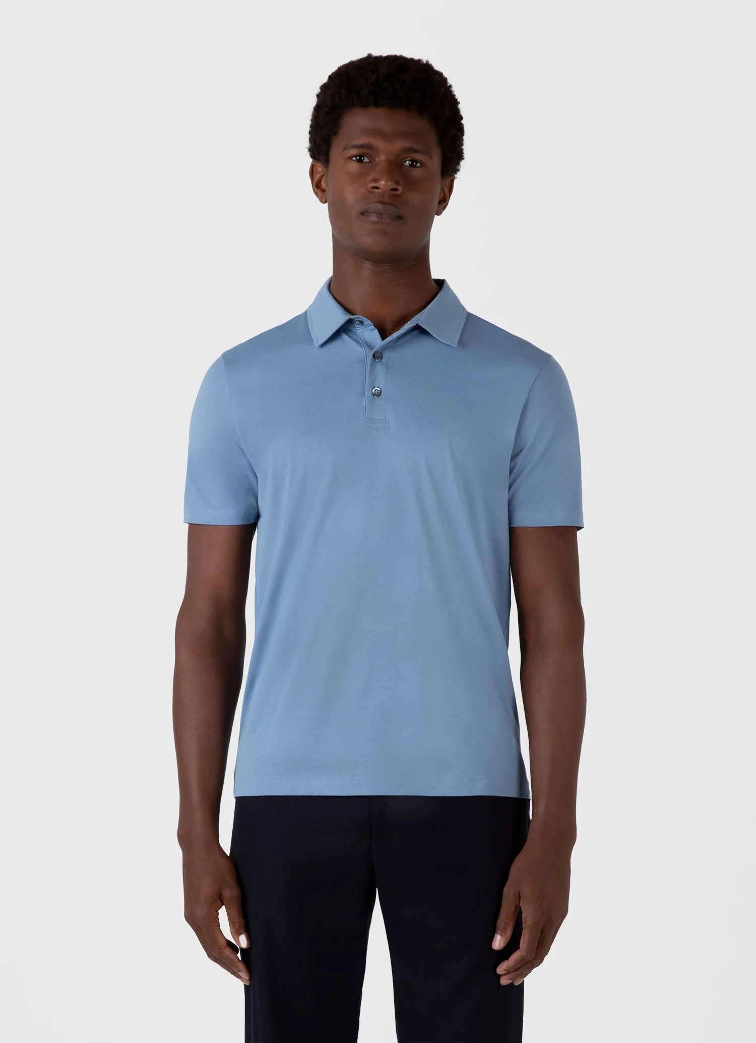 Men's Classic Jersey Polo Shirt in Como Blue sold by Sunspel product image thumbnail 2