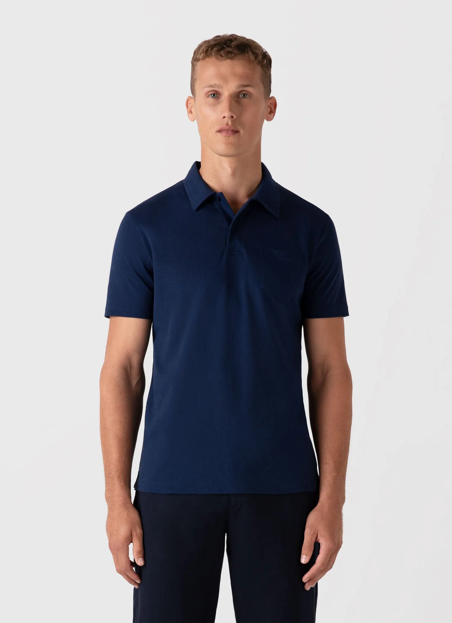 Men's Riviera Polo Shirt in Ink Blue sold by Sunspel product image thumbnail 2