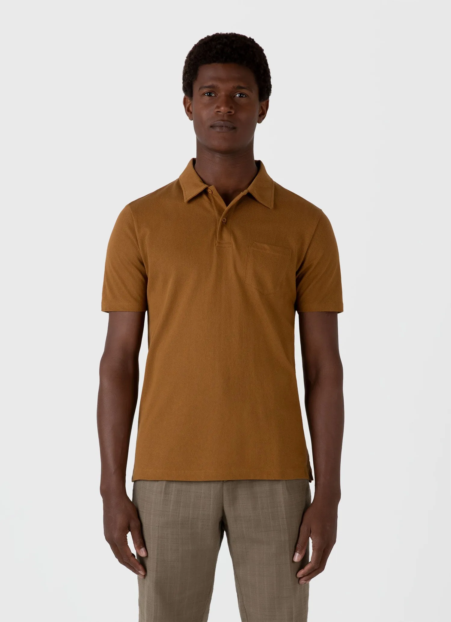 Men's Riviera Polo Shirt in Golden Brown sold by Sunspel product image thumbnail 2