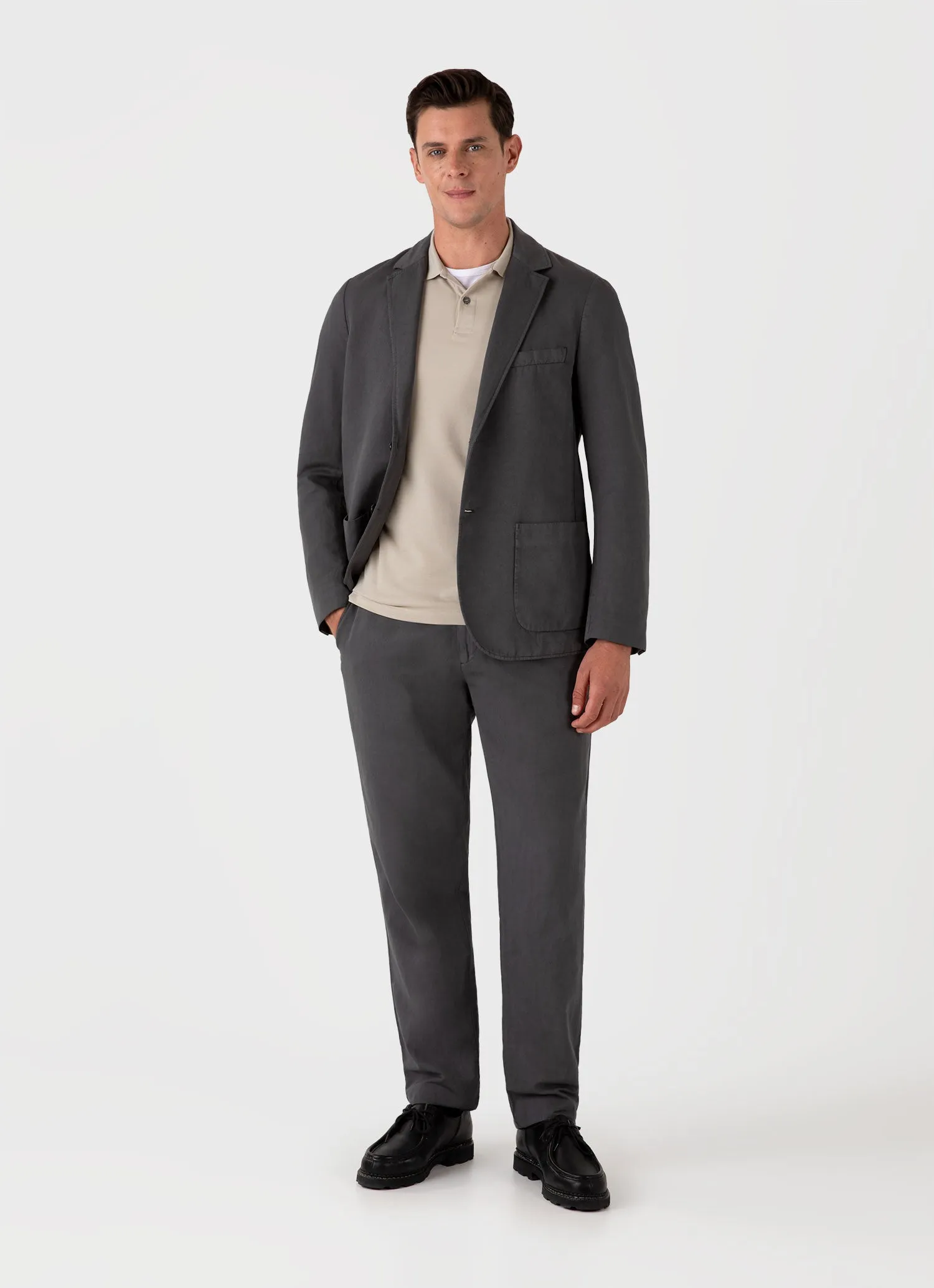 Men's Piqué Polo Shirt in Ash Grey sold by Sunspel product image thumbnail 3