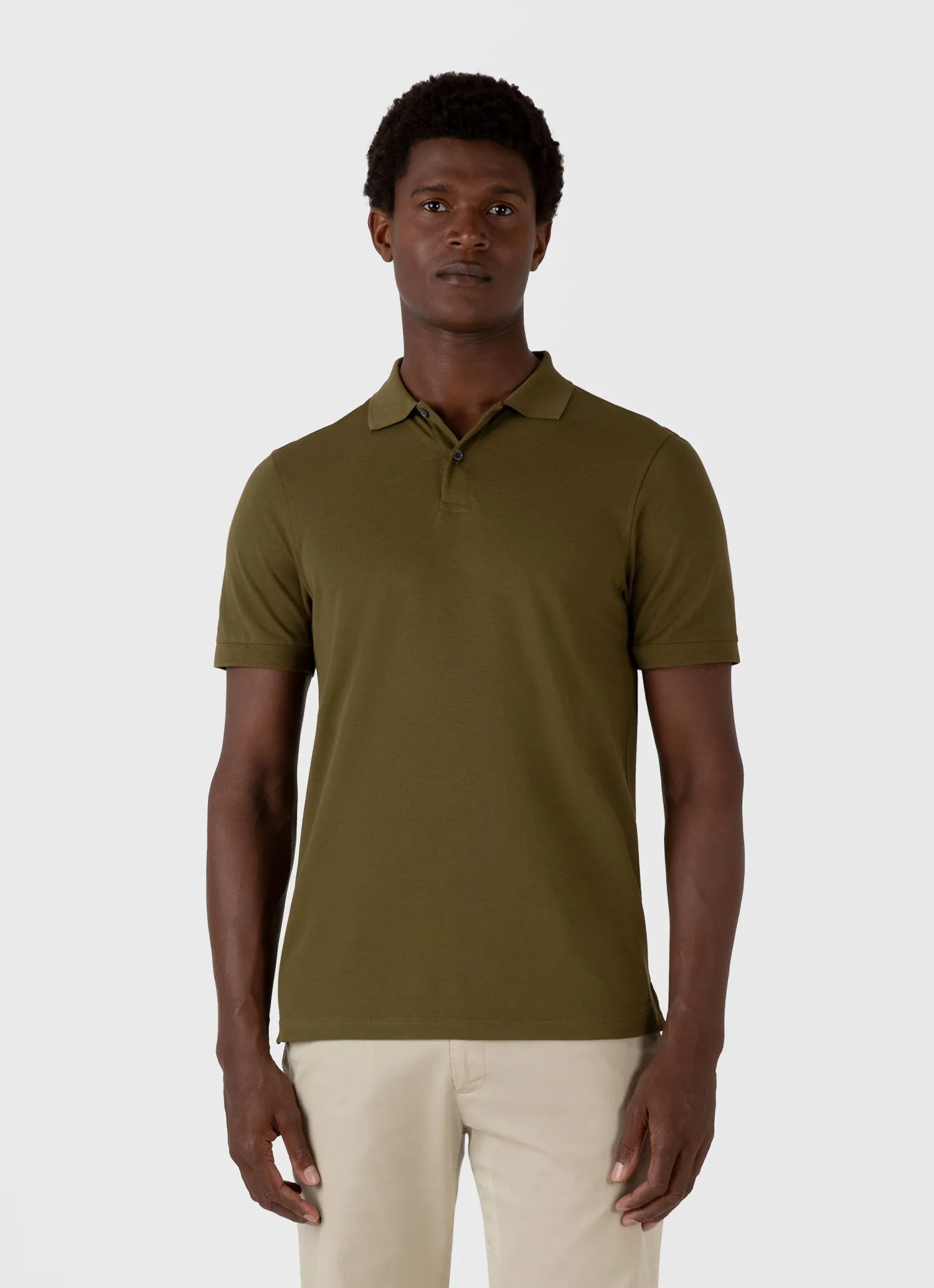 Men's Piqué Polo Shirt in Olive Green sold by Sunspel product image thumbnail 2
