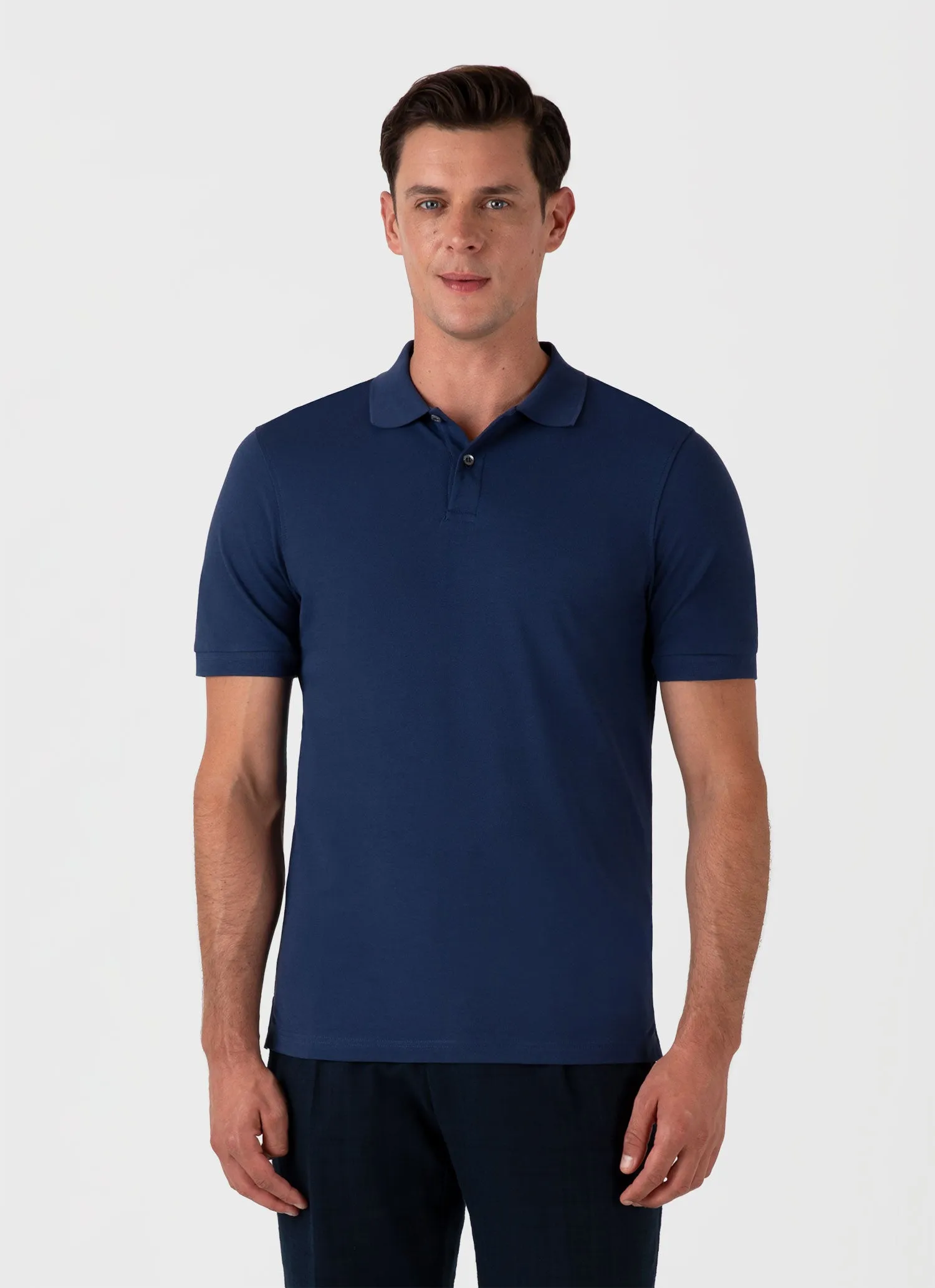 Men's Piqué Polo Shirt in Ink Blue sold by Sunspel product image thumbnail 2