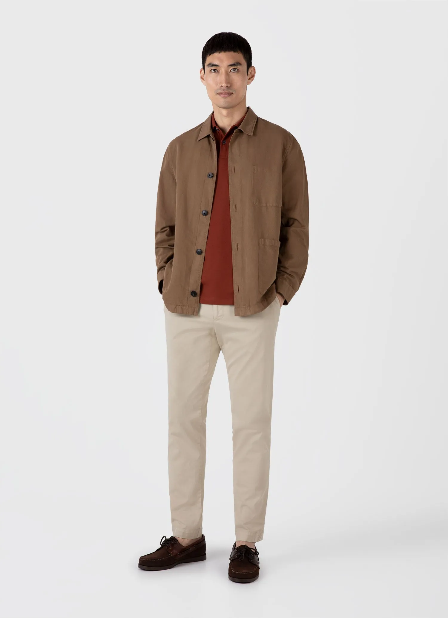 Men's Piqué Polo Shirt in Dark Clay sold by Sunspel product image thumbnail 3