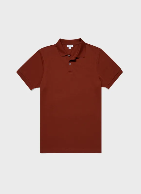 Men's Piqué Polo Shirt in Dark Clay sold by Sunspel