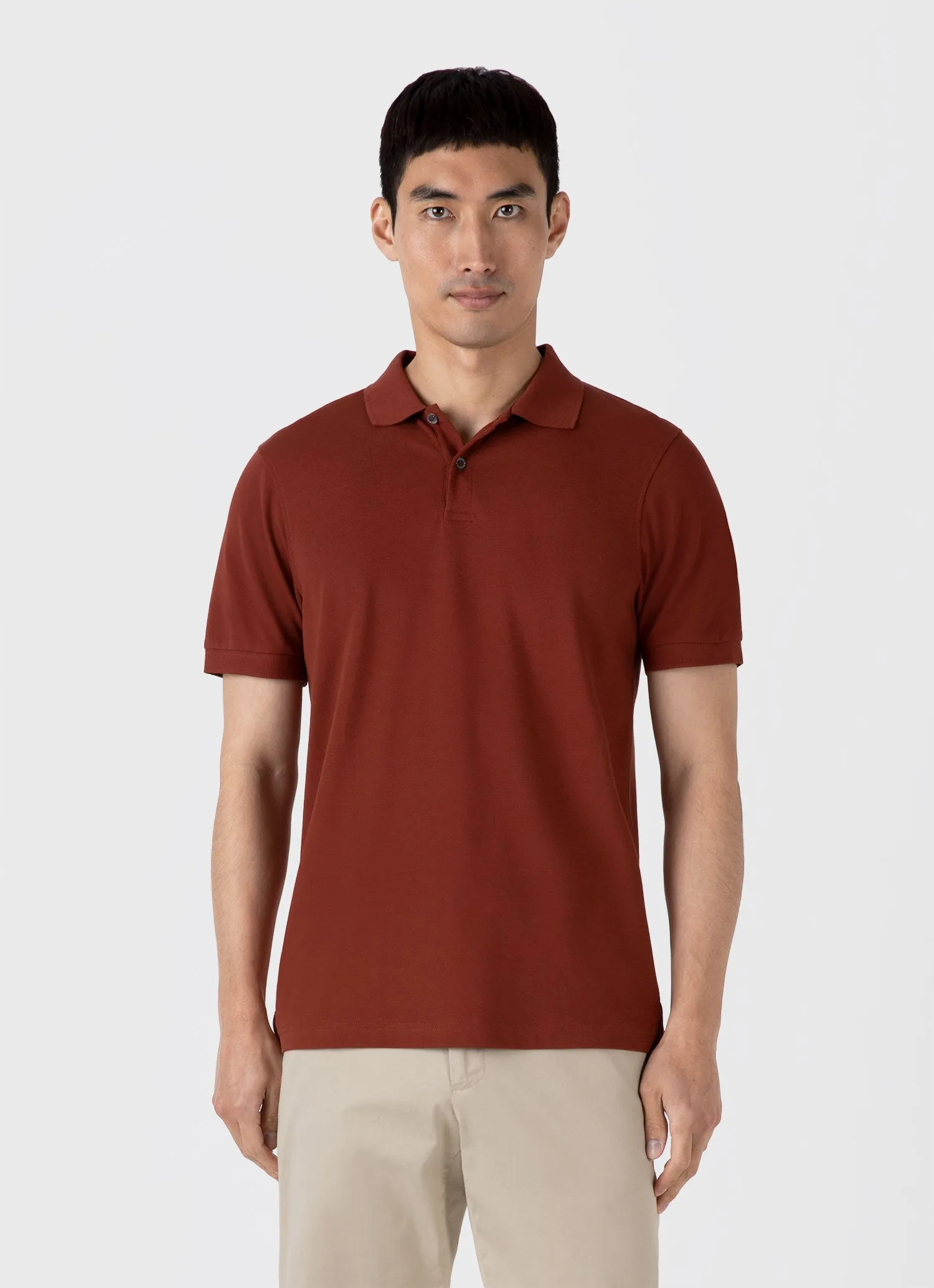 Men's Piqué Polo Shirt in Dark Clay sold by Sunspel product image thumbnail 2