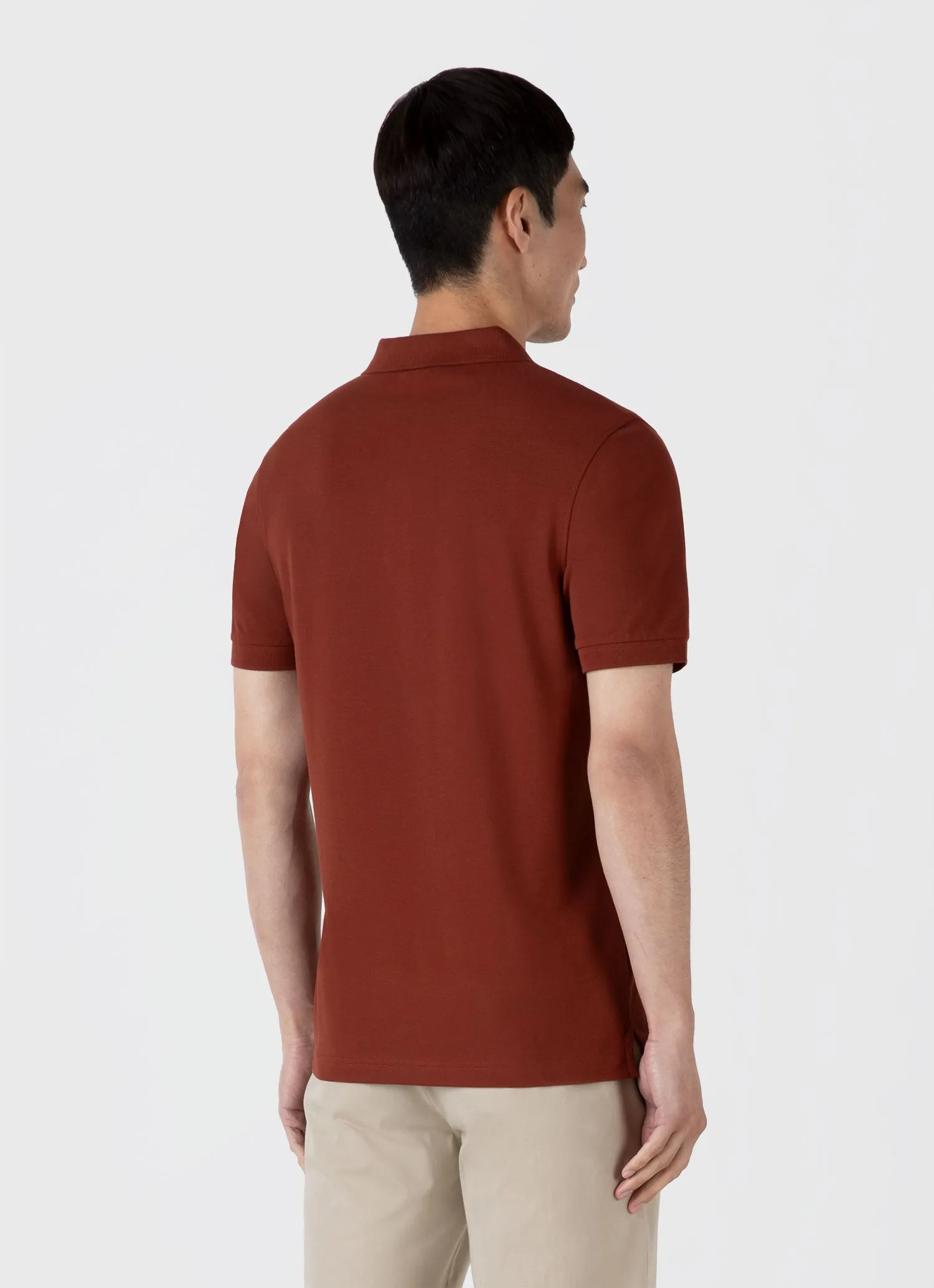 Men's Piqué Polo Shirt in Dark Clay sold by Sunspel product image thumbnail 5