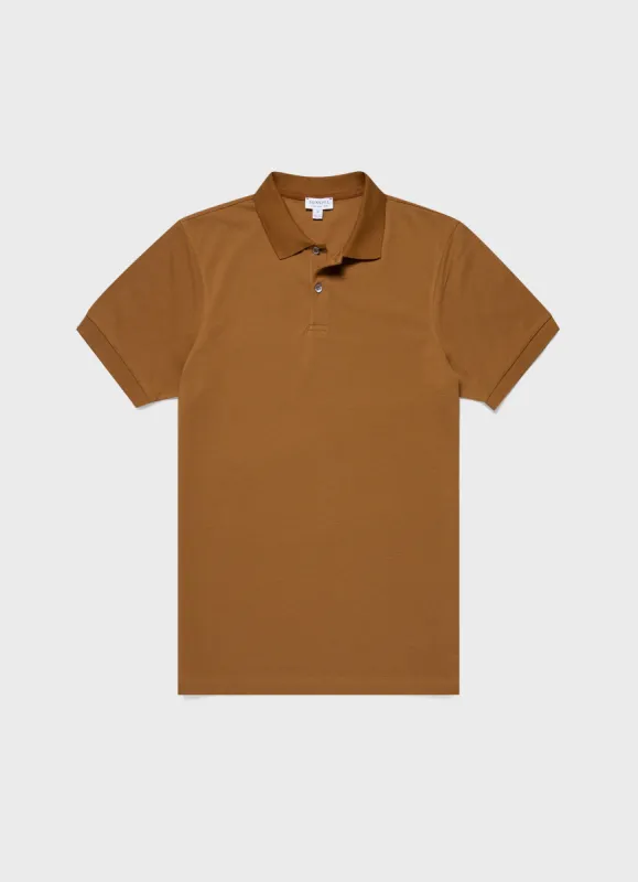 Men's Piqué Polo Shirt in Golden Brown sold by Sunspel