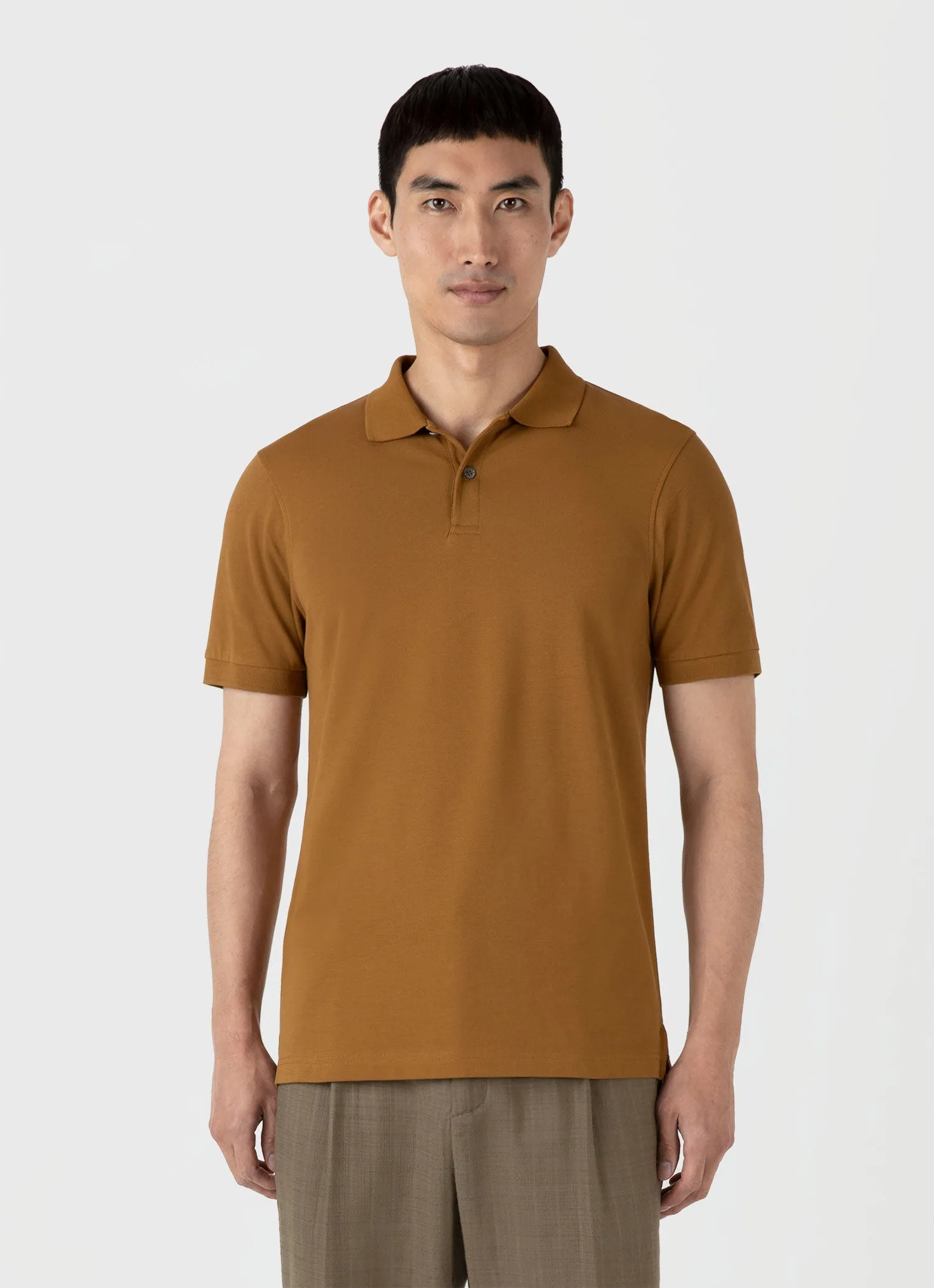 Men's Piqué Polo Shirt in Golden Brown sold by Sunspel product image thumbnail 2