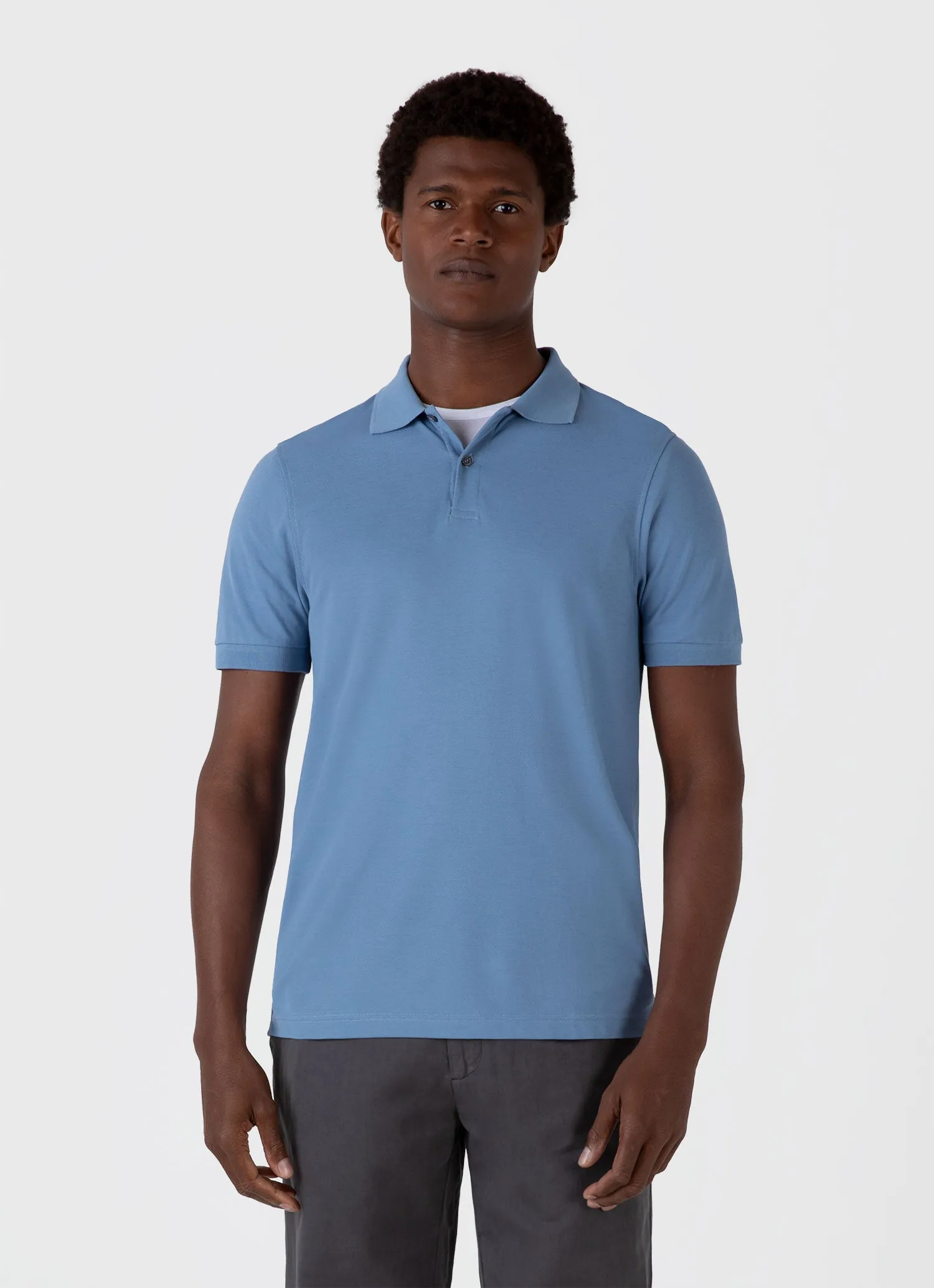 Men's Piqué Polo Shirt in Como Blue sold by Sunspel product image thumbnail 2