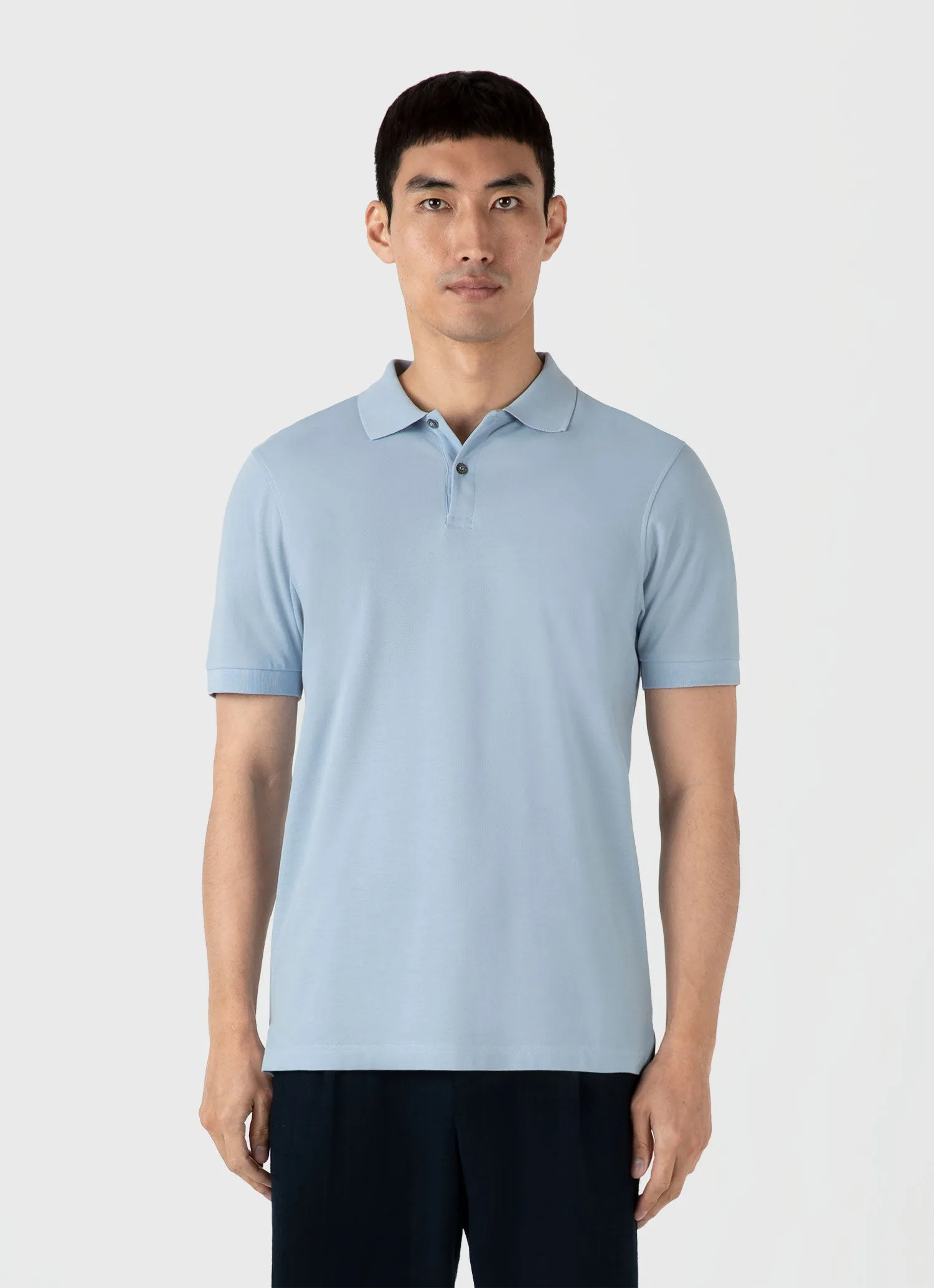 Men's Piqué Polo Shirt in Blue Mist sold by Sunspel product image thumbnail 2