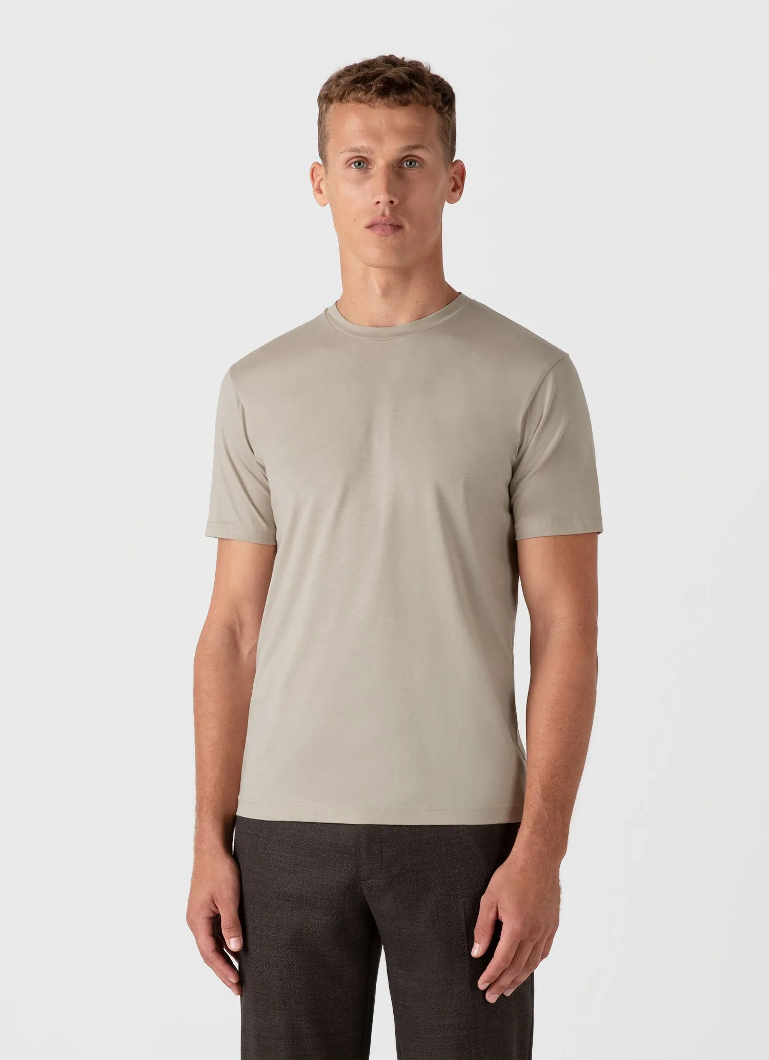 Men's Riviera Midweight T-shirt in Ash Grey sold by Sunspel product image thumbnail 2