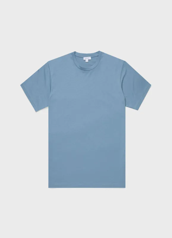 Men's Riviera Midweight T-shirt in Como Blue sold by Sunspel