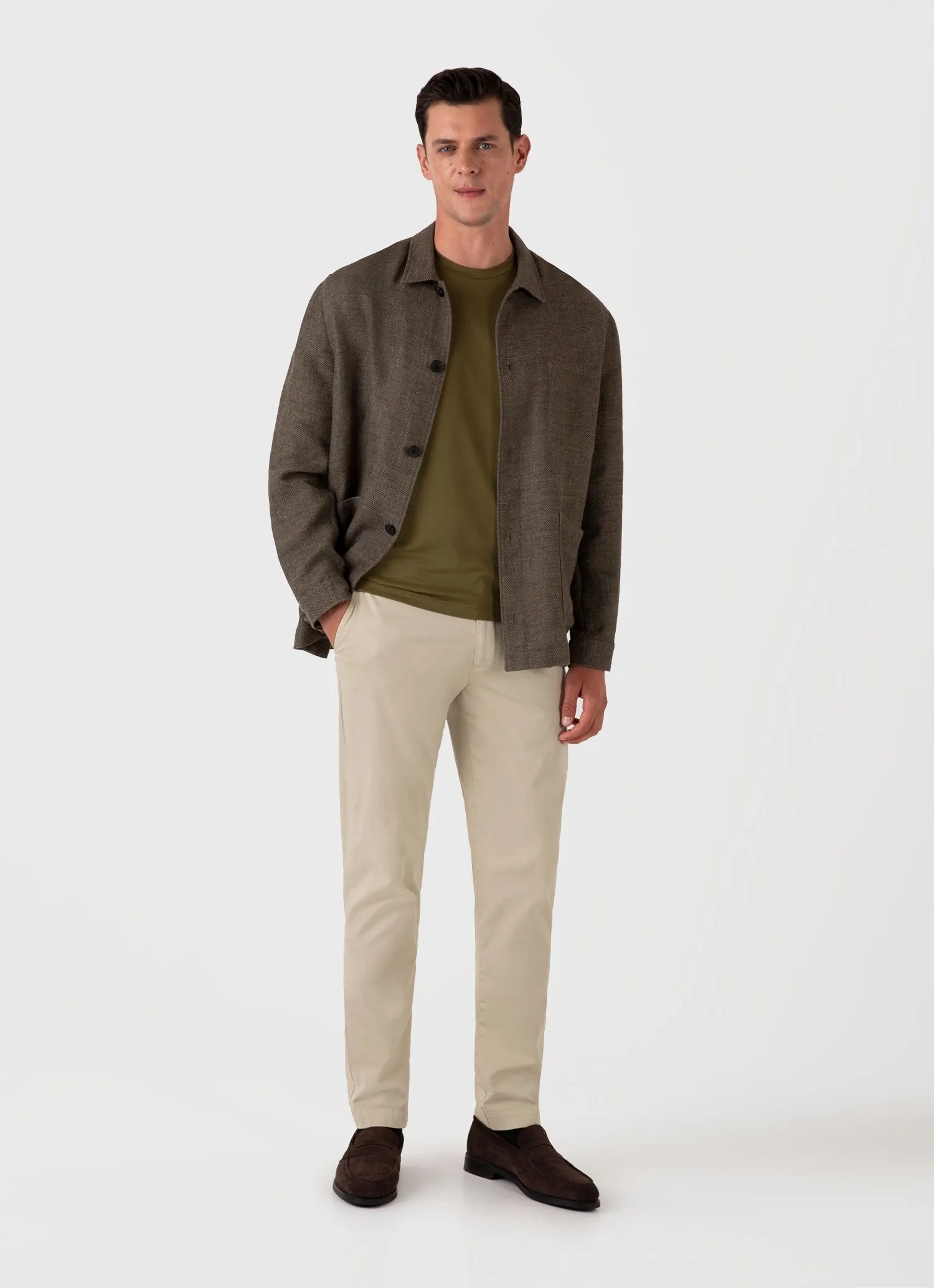 Men's Riviera Midweight T-shirt in Olive Green sold by Sunspel product image thumbnail 3