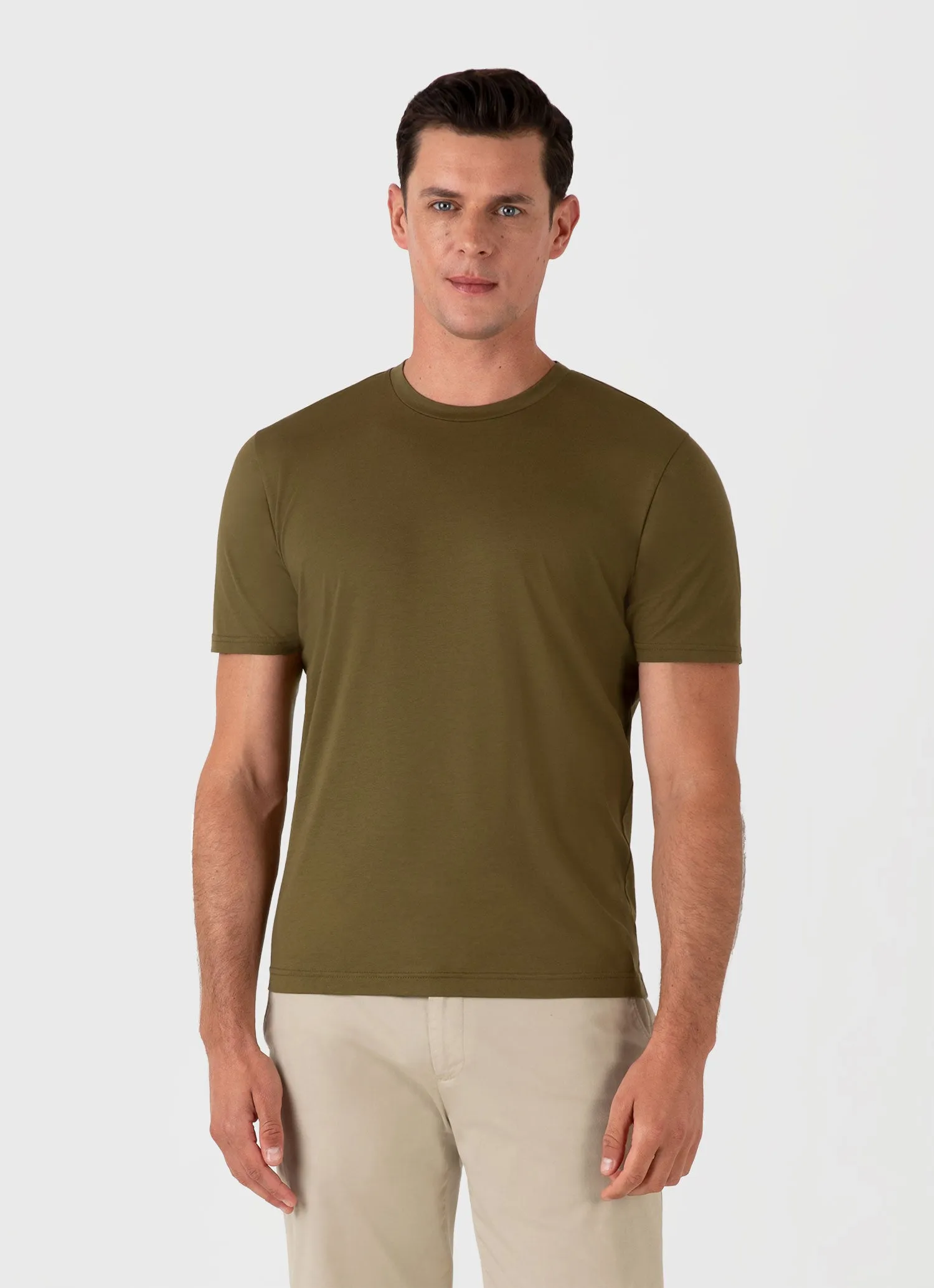 Men's Riviera Midweight T-shirt in Olive Green sold by Sunspel product image thumbnail 2