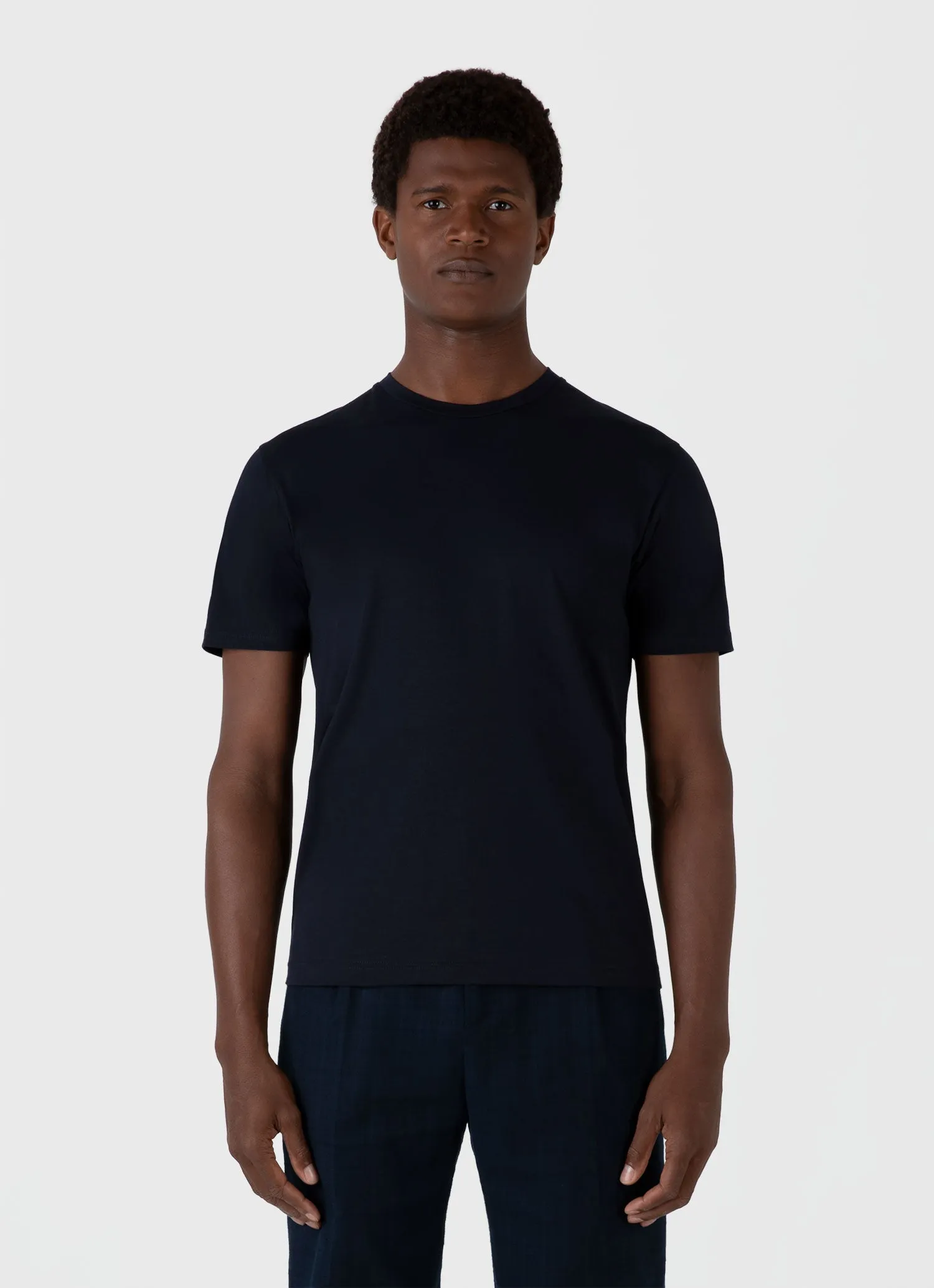 Men's Riviera Midweight T-shirt in Midnight Navy sold by Sunspel product image thumbnail 2