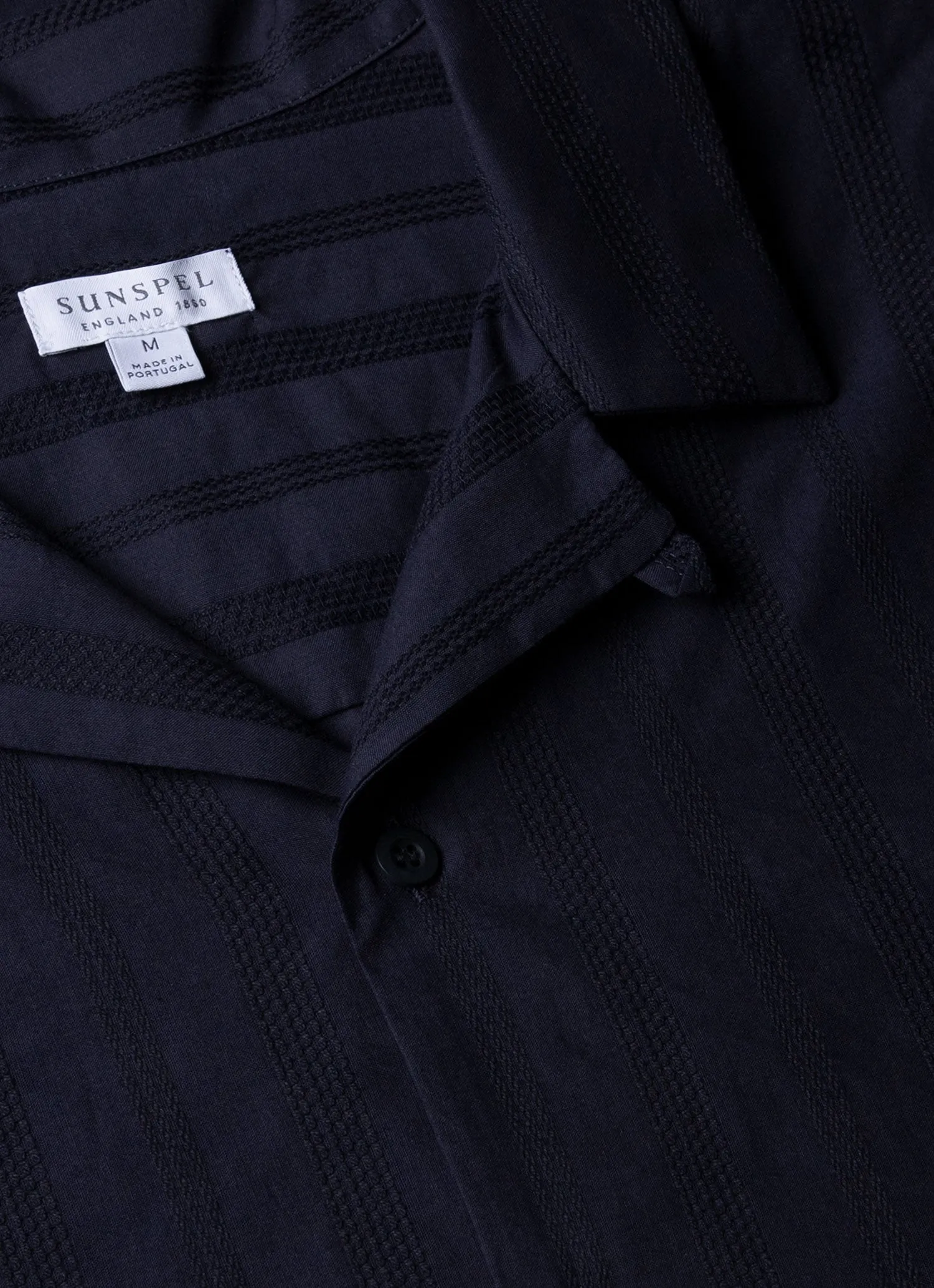 Men's Embroidered Stripe Camp Collar Shirt in Navy sold by Sunspel product image thumbnail 4