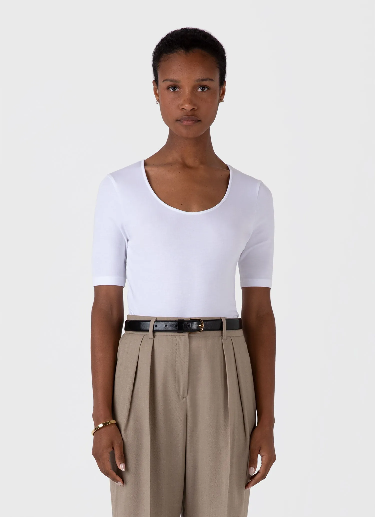 Women's Stretch Cotton Scoop Top in White sold by Sunspel