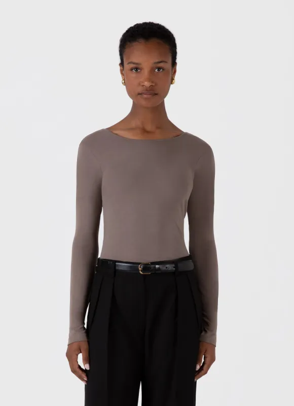 Women's Stretch Cotton Scoop Back Top in Cedar sold by Sunspel