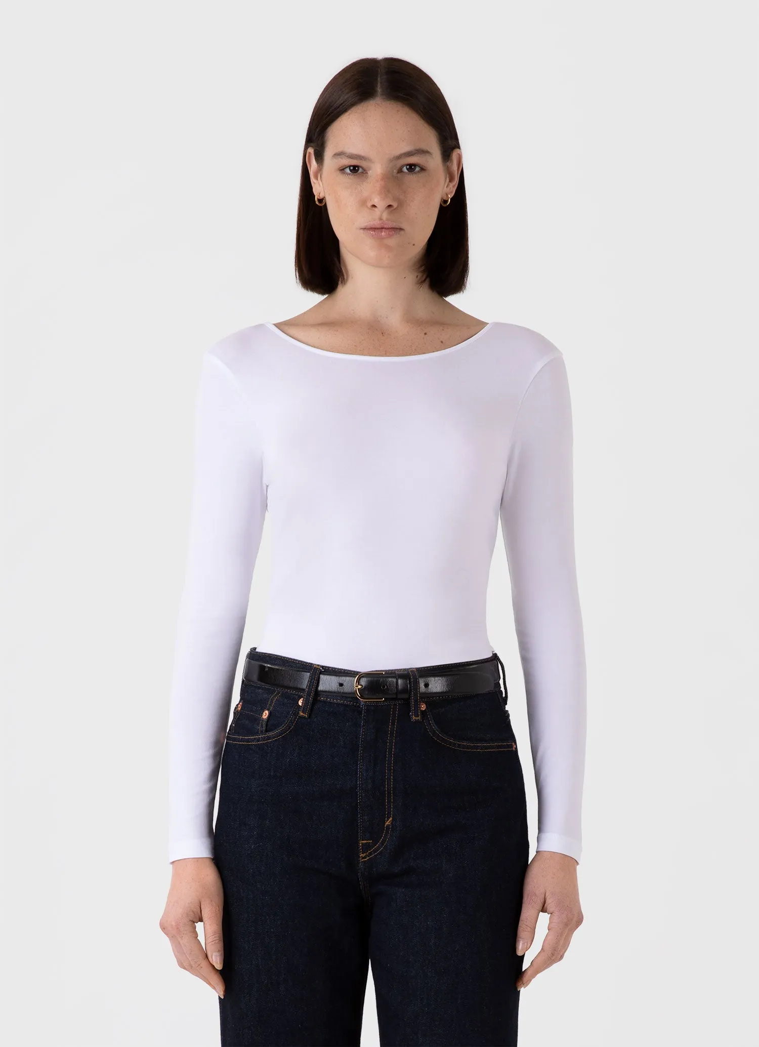 Women's Stretch Cotton Scoop Back Top in White sold by Sunspel