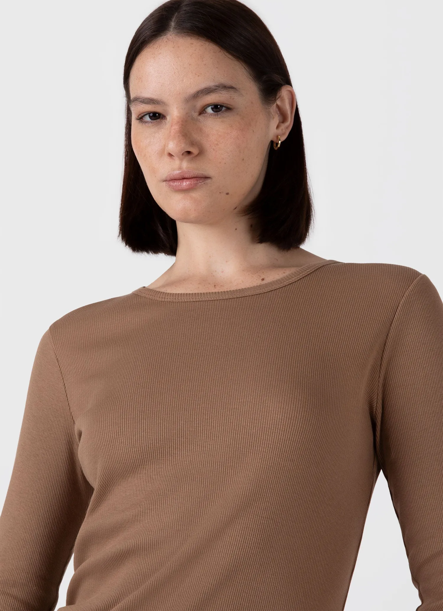 Women's Long Sleeve Ribbed T-shirt in Almond sold by Sunspel product image thumbnail 4