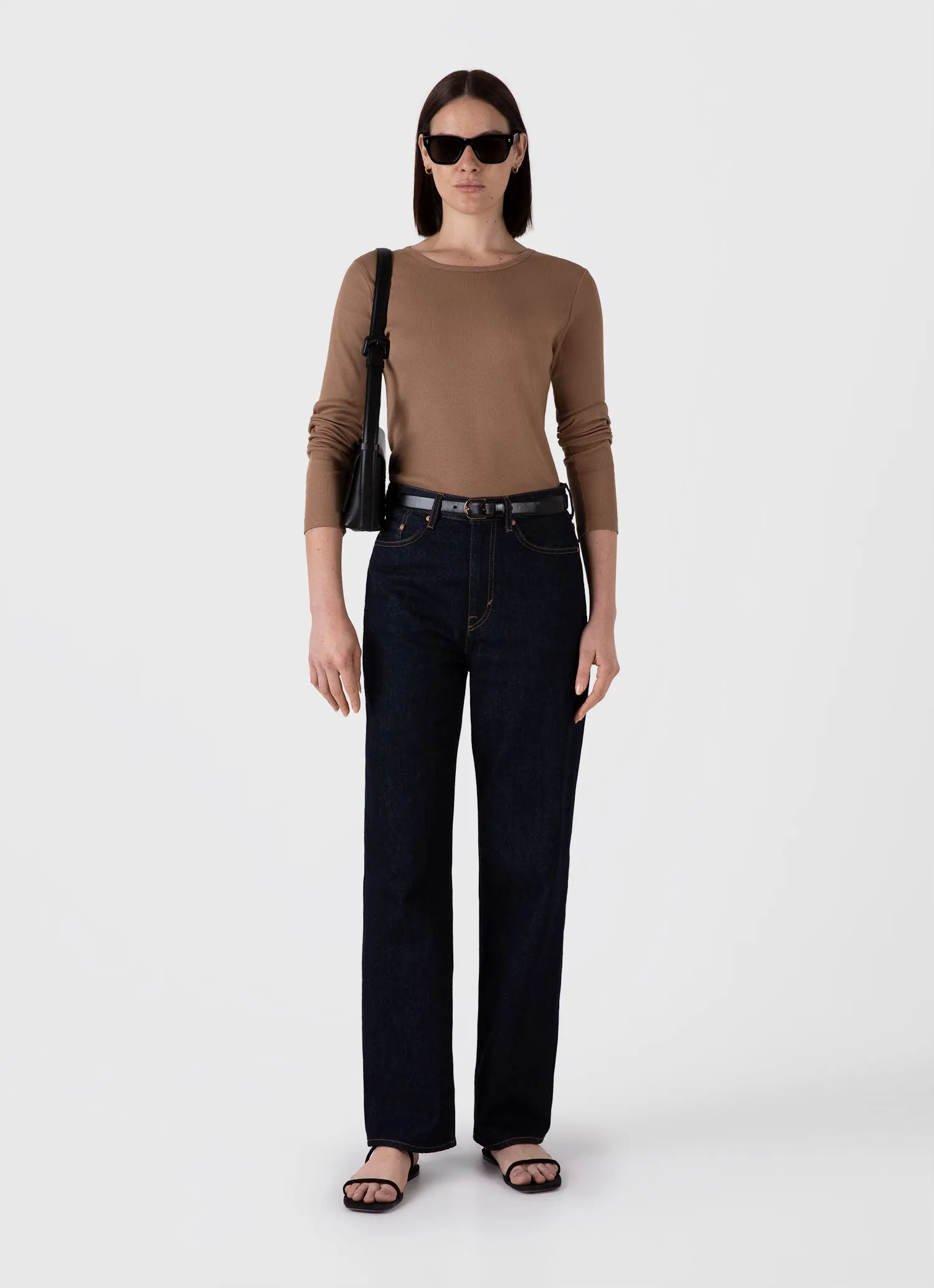 Women's Long Sleeve Ribbed T-shirt in Almond sold by Sunspel product image thumbnail 2