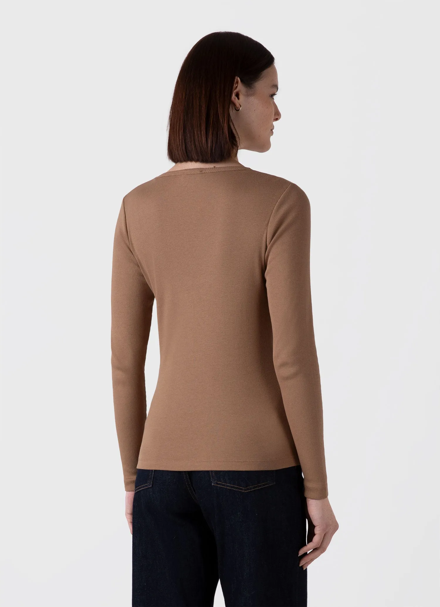 Women's Long Sleeve Ribbed T-shirt in Almond sold by Sunspel product image thumbnail 3