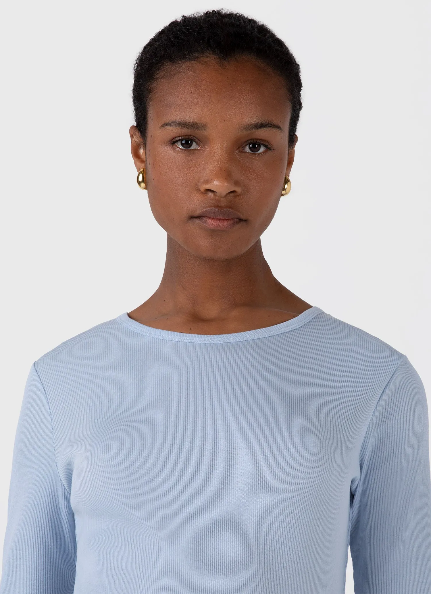 Women's Long Sleeve Ribbed T-shirt in Blue Mist sold by Sunspel product image thumbnail 4