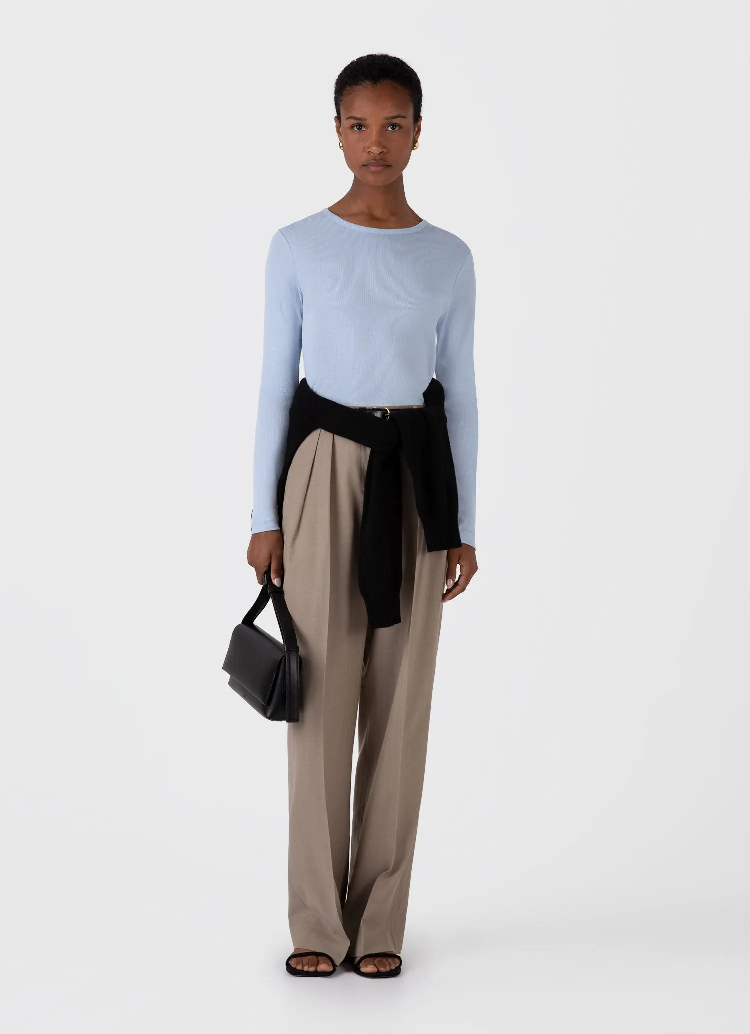 Women's Long Sleeve Ribbed T-shirt in Blue Mist sold by Sunspel product image thumbnail 2