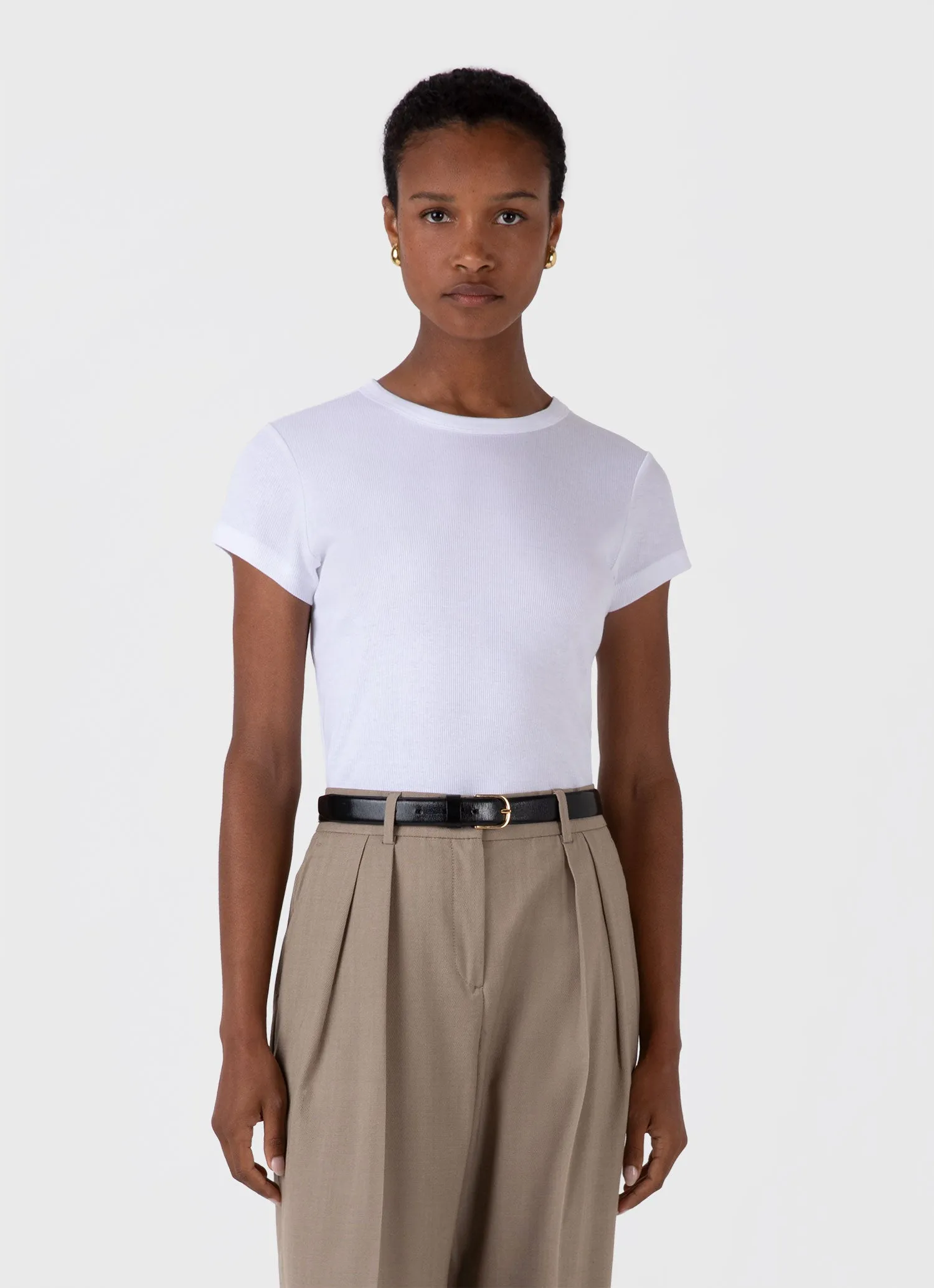 Women's Ribbed T-shirt in White sold by Sunspel