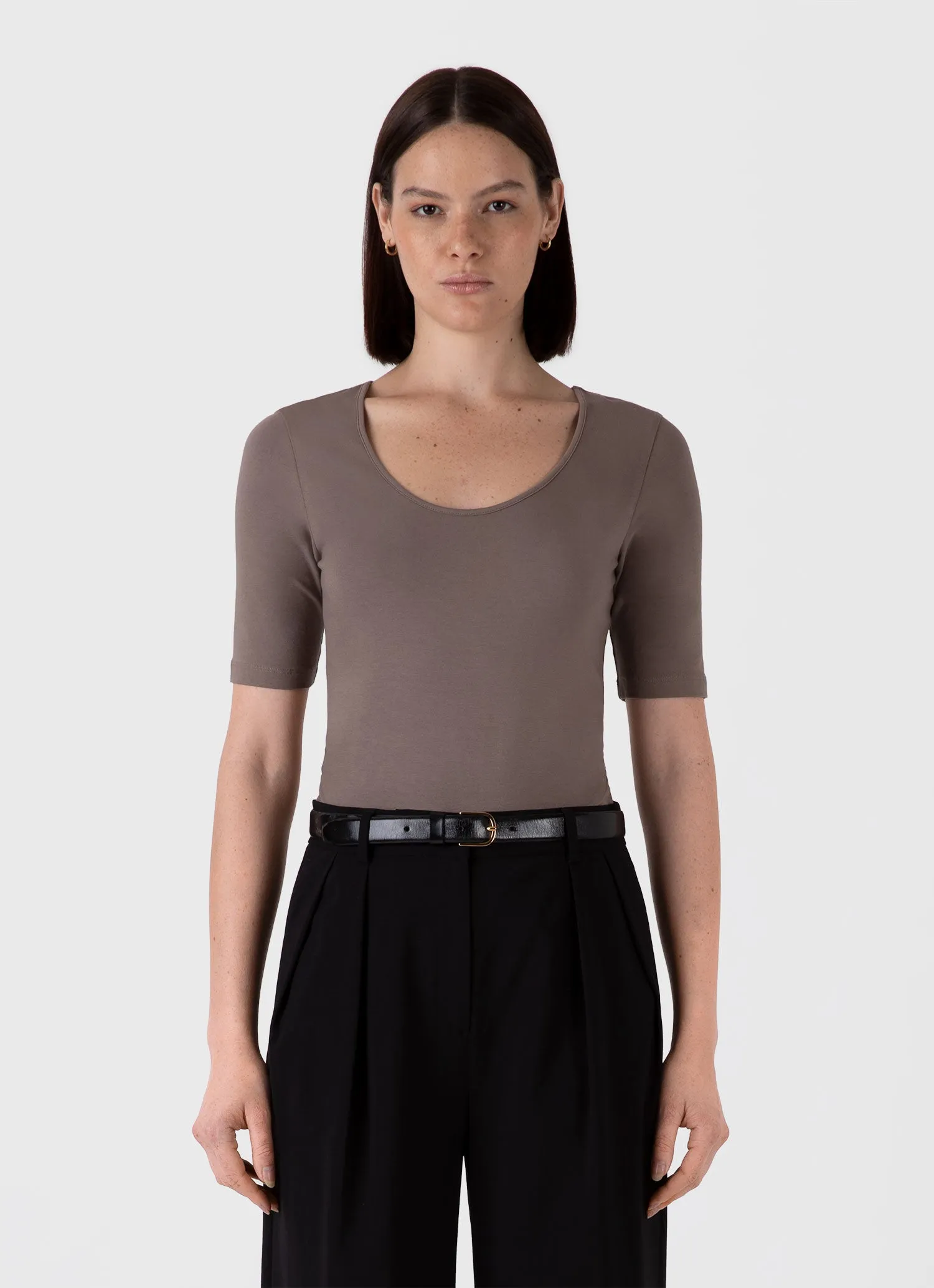 Women's Stretch Cotton Scoop Top in Cedar sold by Sunspel