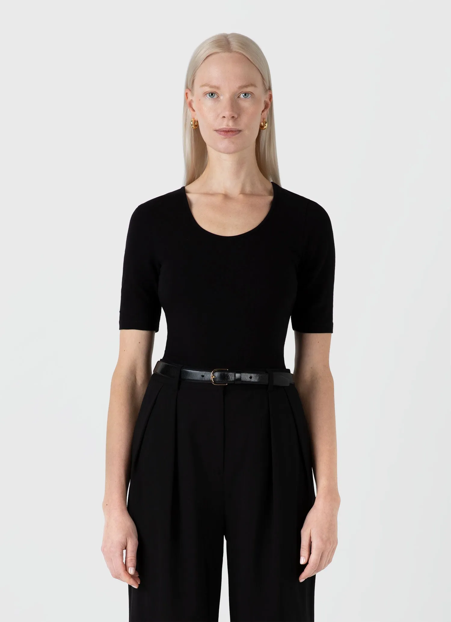 Women's Stretch Cotton Scoop Top in Black sold by Sunspel