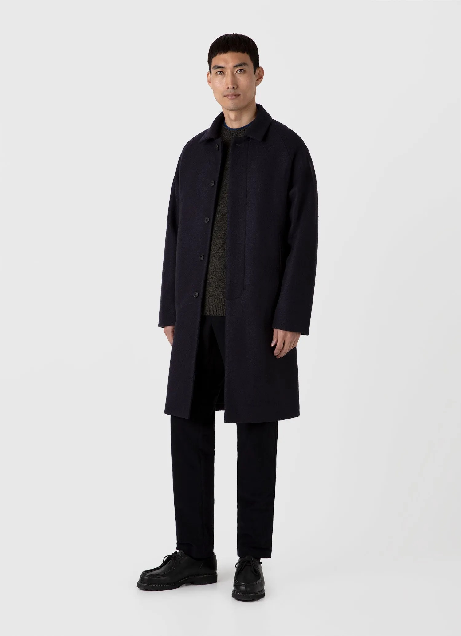 Men's Boiled Wool Car Coat in Navy sold by Sunspel product image thumbnail 3