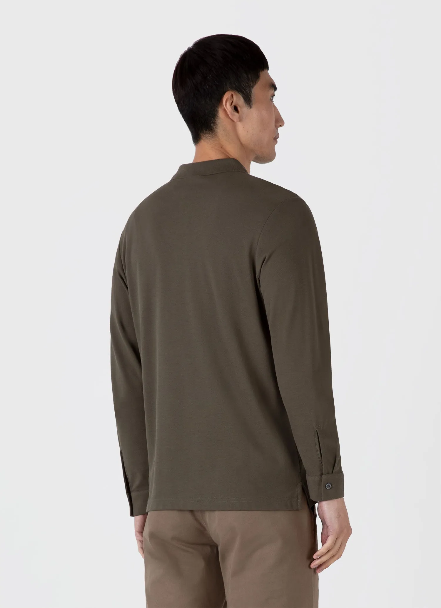 Men's Long Sleeve Piqué Polo Shirt in Khaki sold by Sunspel product image thumbnail 5