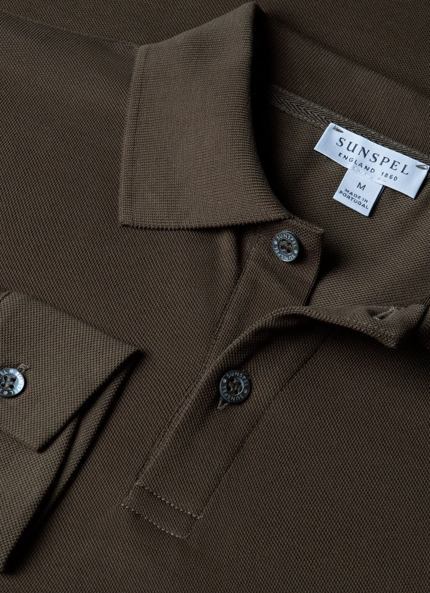 Men's Long Sleeve Piqué Polo Shirt in Khaki sold by Sunspel product image thumbnail 4