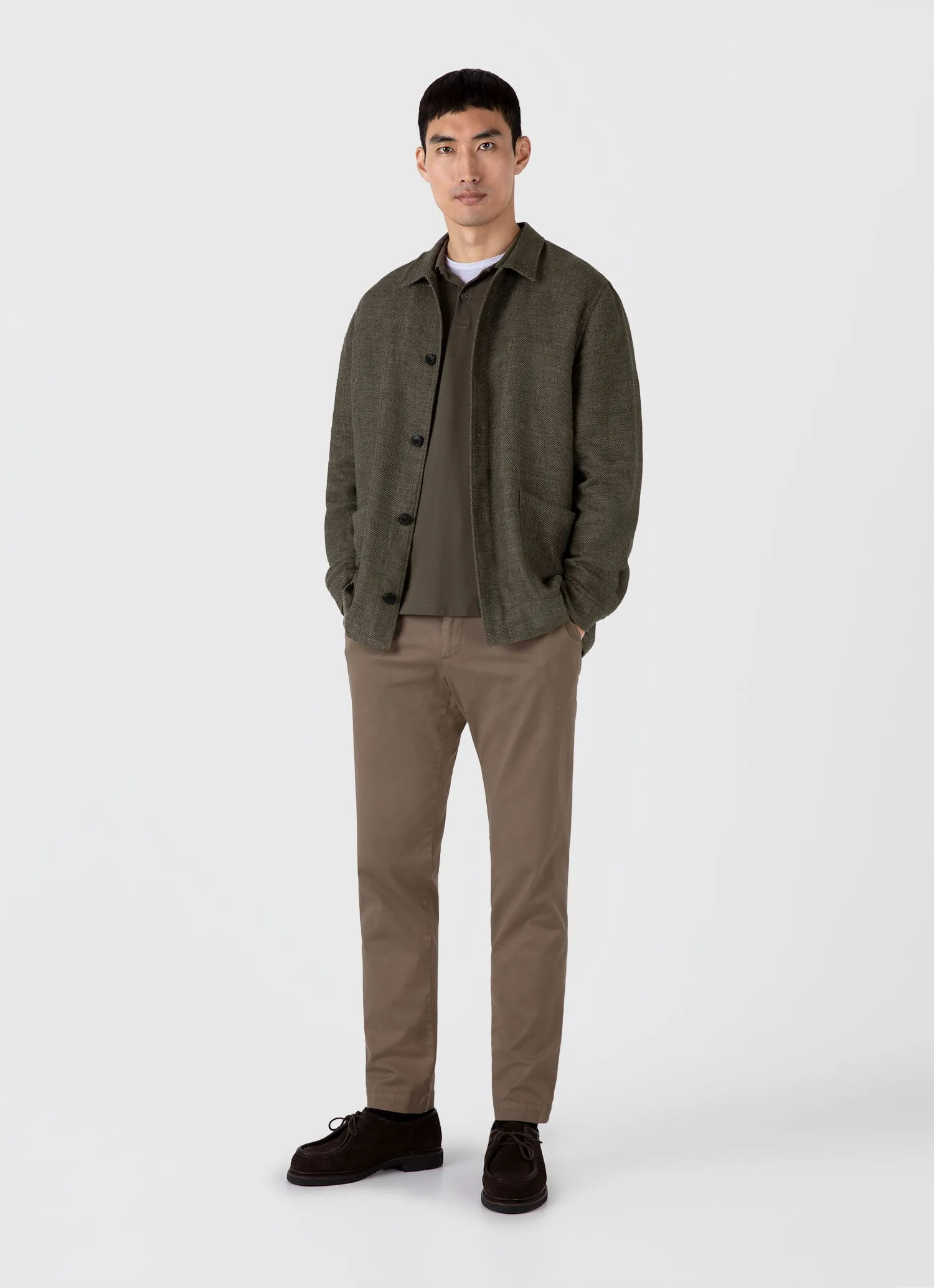 Men's Long Sleeve Piqué Polo Shirt in Khaki sold by Sunspel product image thumbnail 3